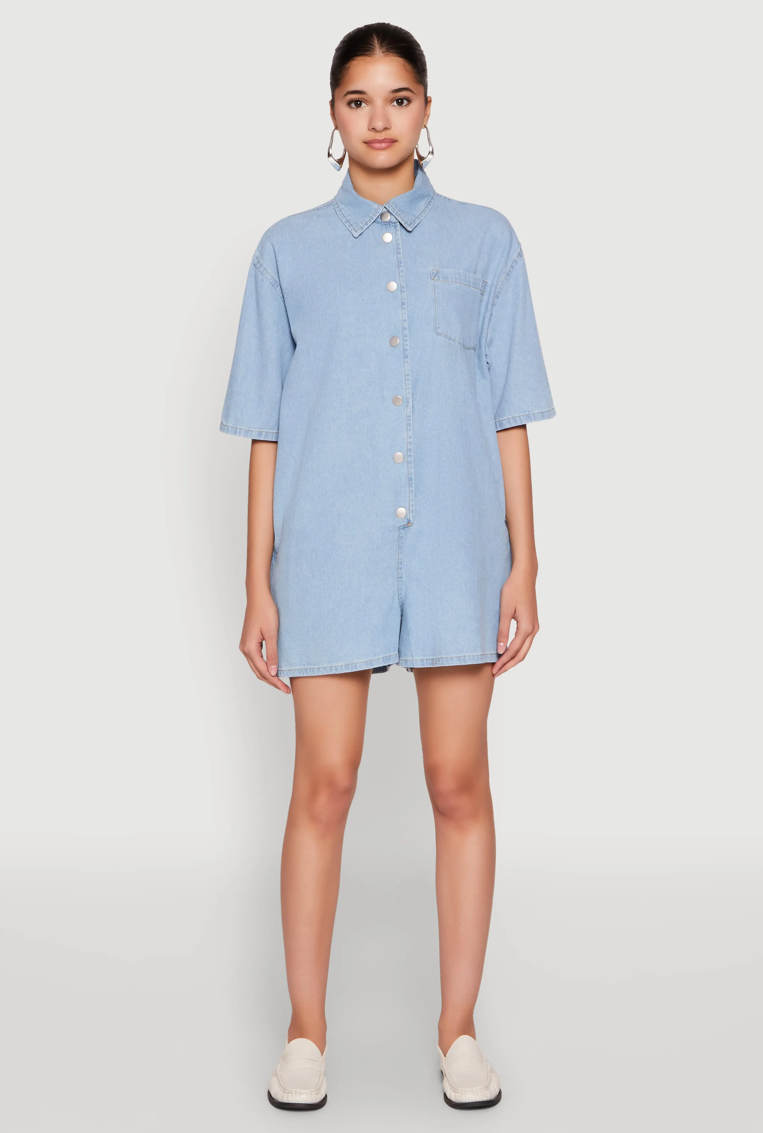 Button Front Denim Romper sold by Rainbow