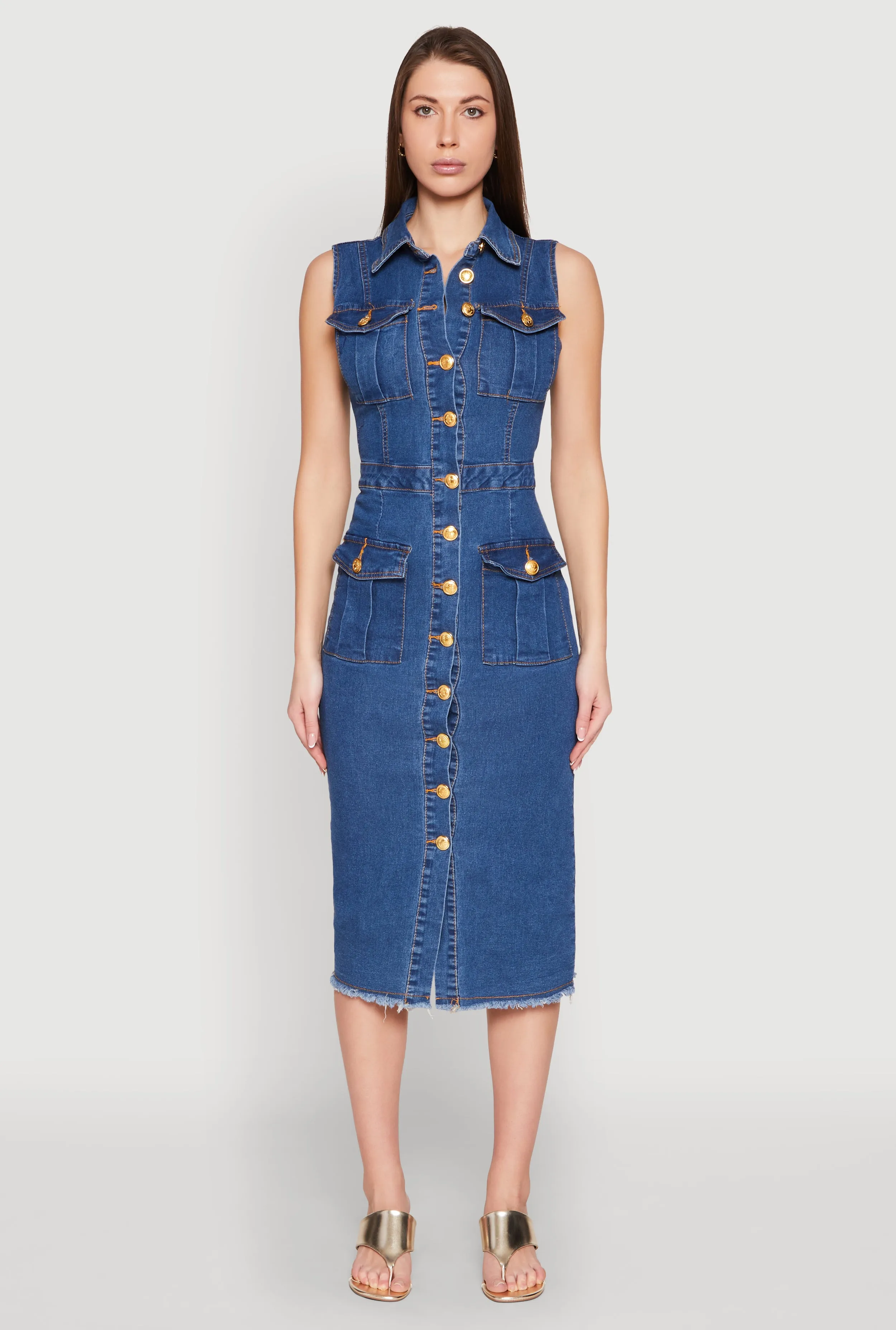 Daisy Denim Sleeveless Utility Midi Dress sold by Rainbow product image thumbnail 4