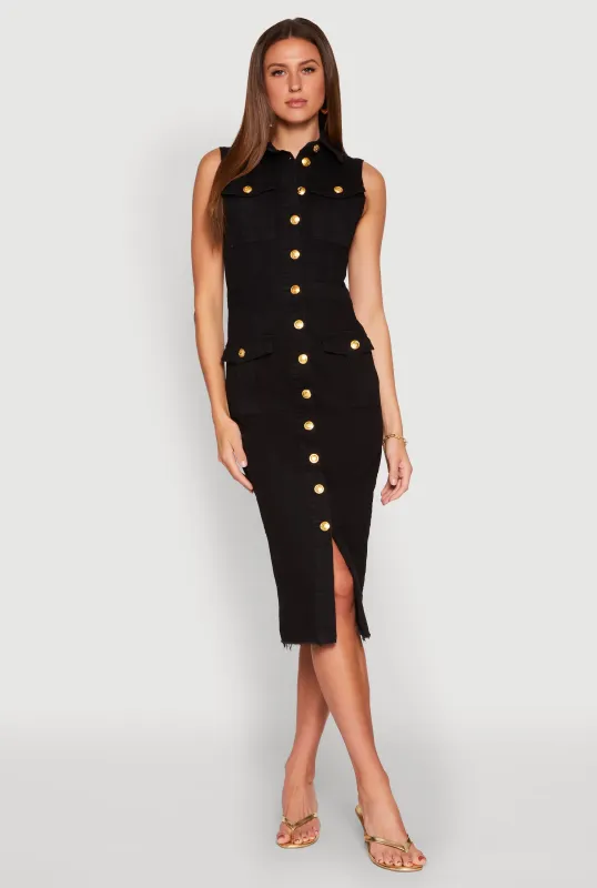 Daisy Denim Sleeveless Utility Midi Dress sold by Rainbow