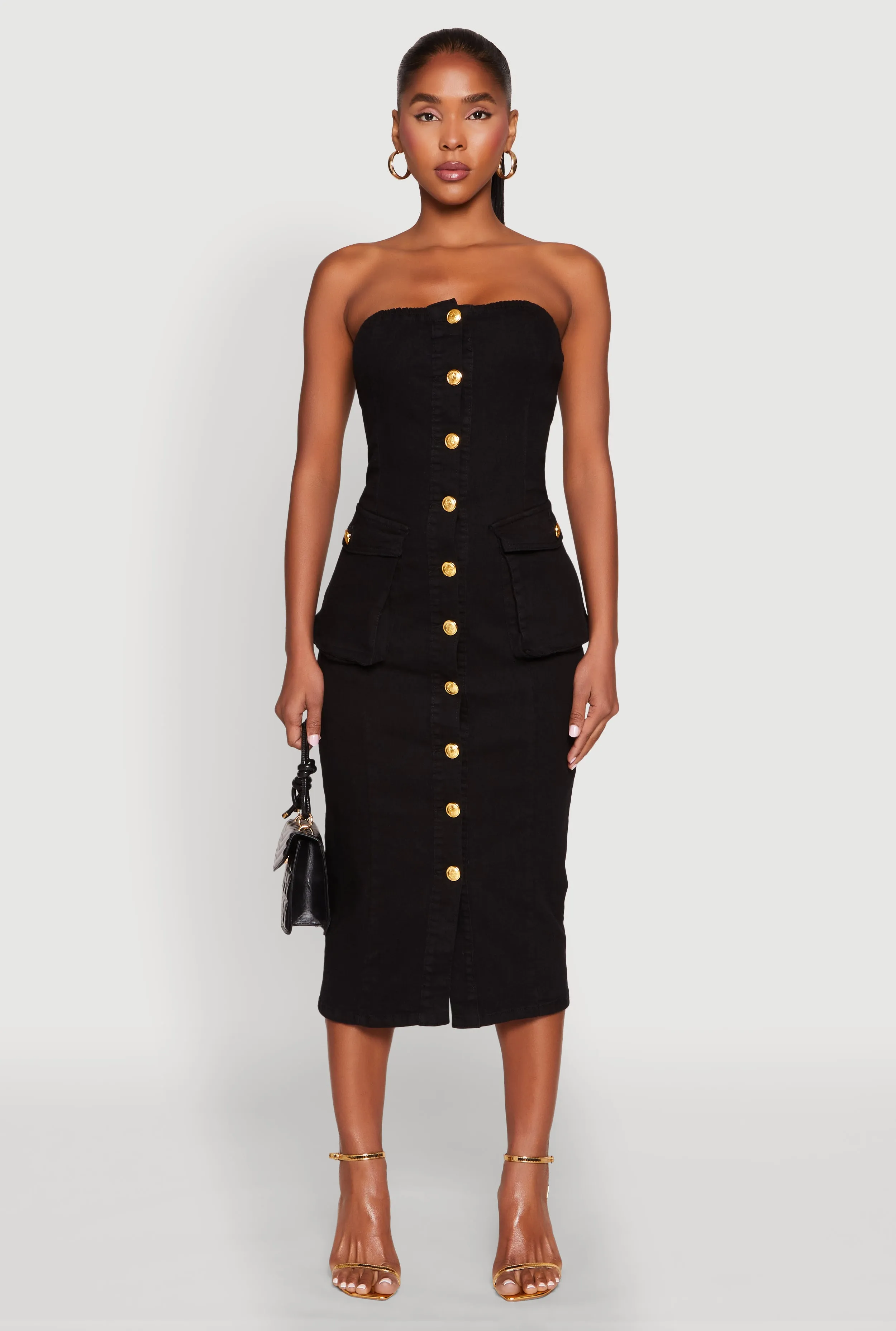 Daisy Button Front Strapless Denim Dress sold by Rainbow