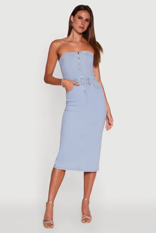 Haute Monde Denim Zip Front Corset Tube Dress sold by Rainbow
