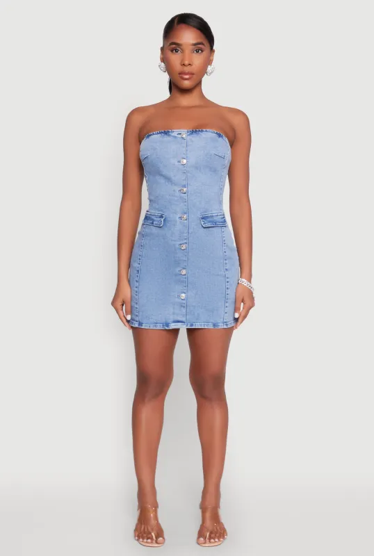 WAX Denim Button Detail Tube Dress sold by Rainbow