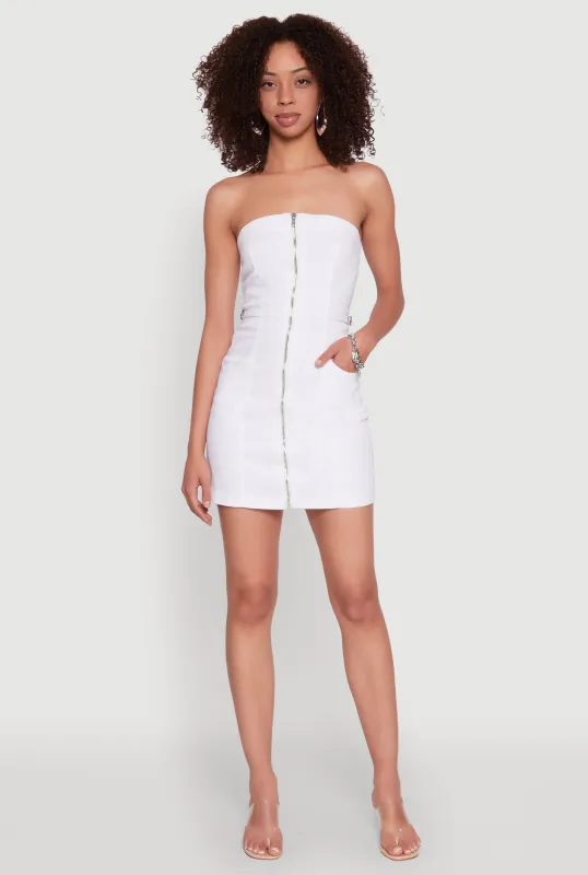 Denim Zip Front Mini Tube Dress sold by Rainbow