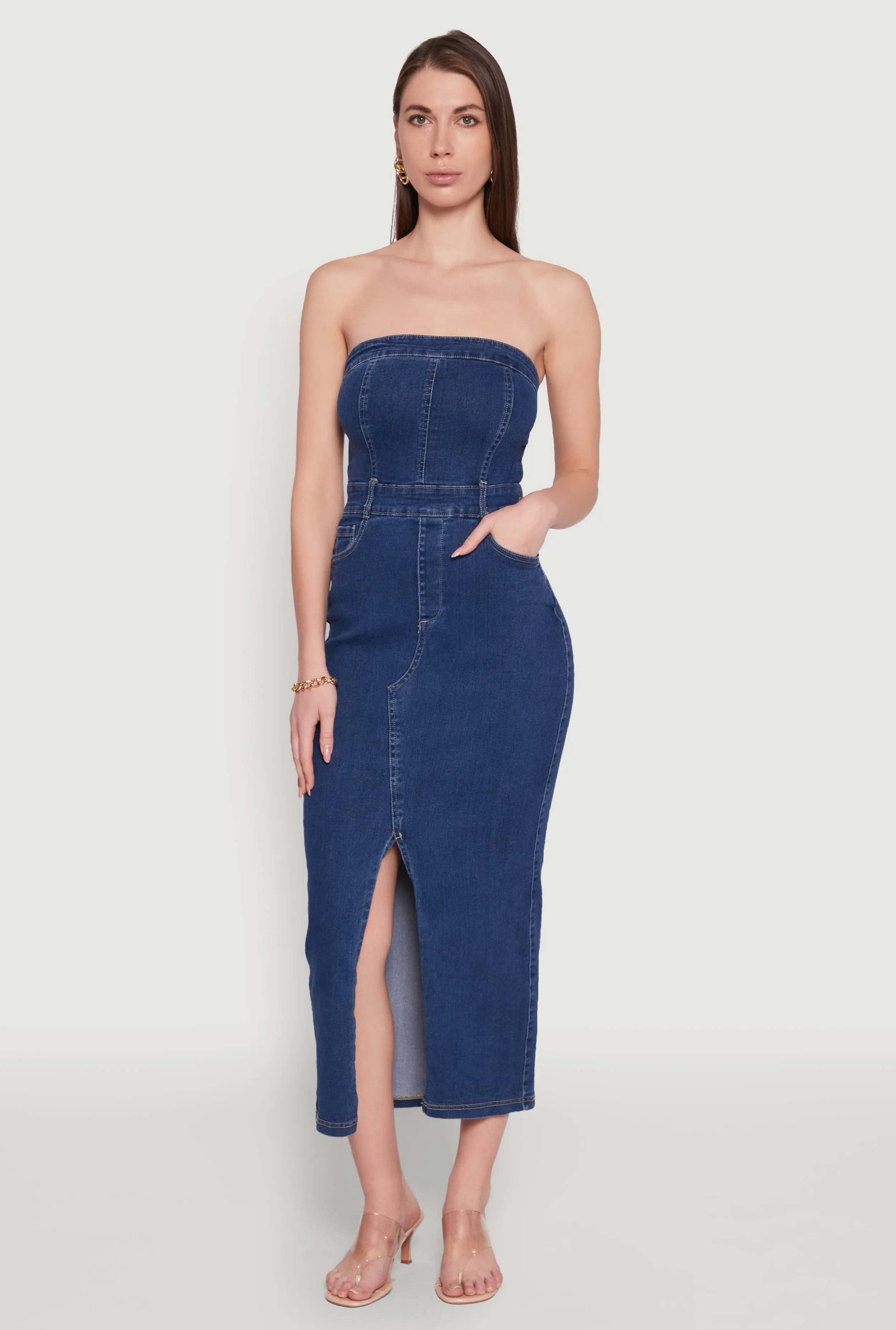 Haute Monde Denim Slit Front Tube Dress sold by Rainbow product image thumbnail 3