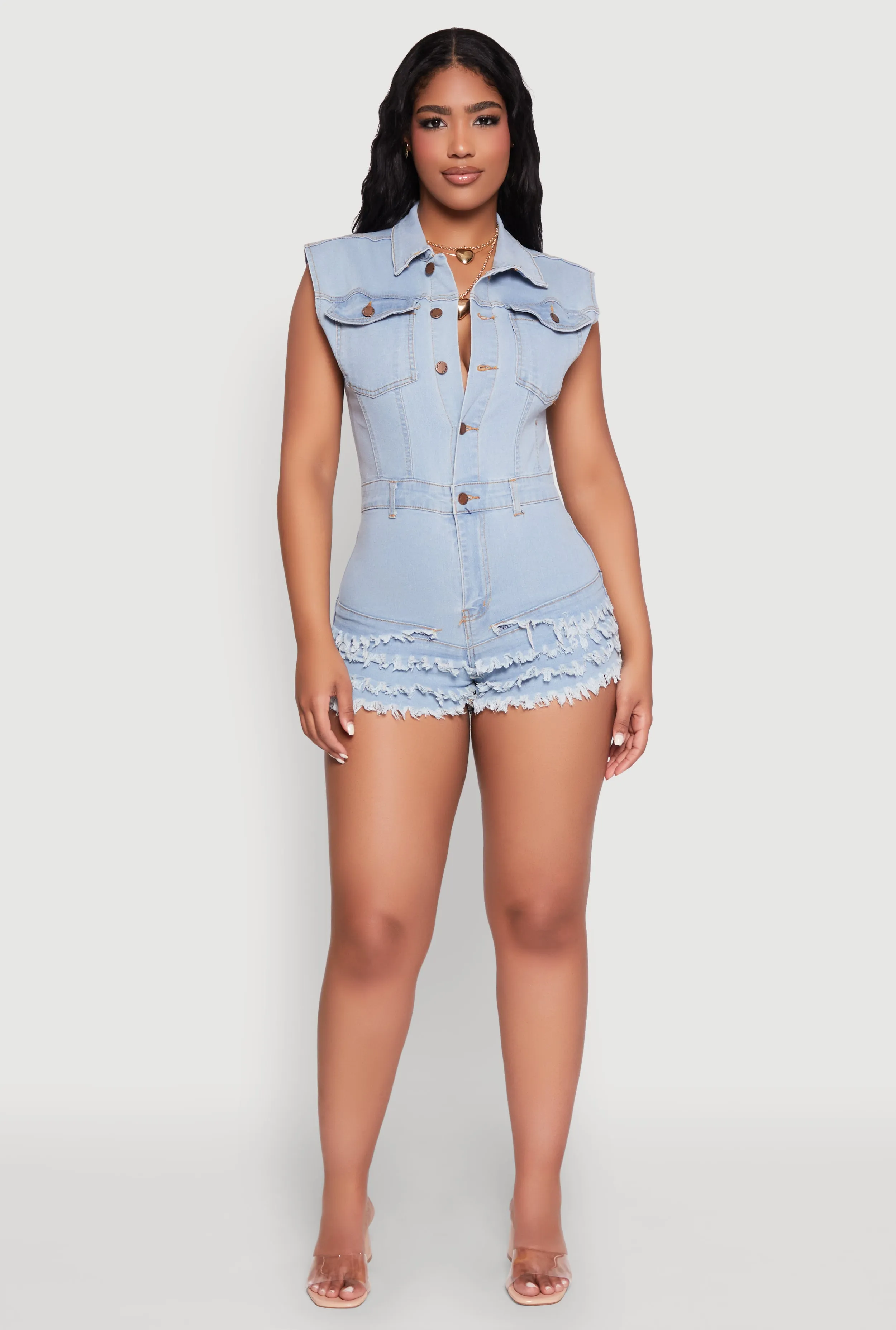 Daisy Tiered Frayed Denim Romper sold by Rainbow product image thumbnail 2