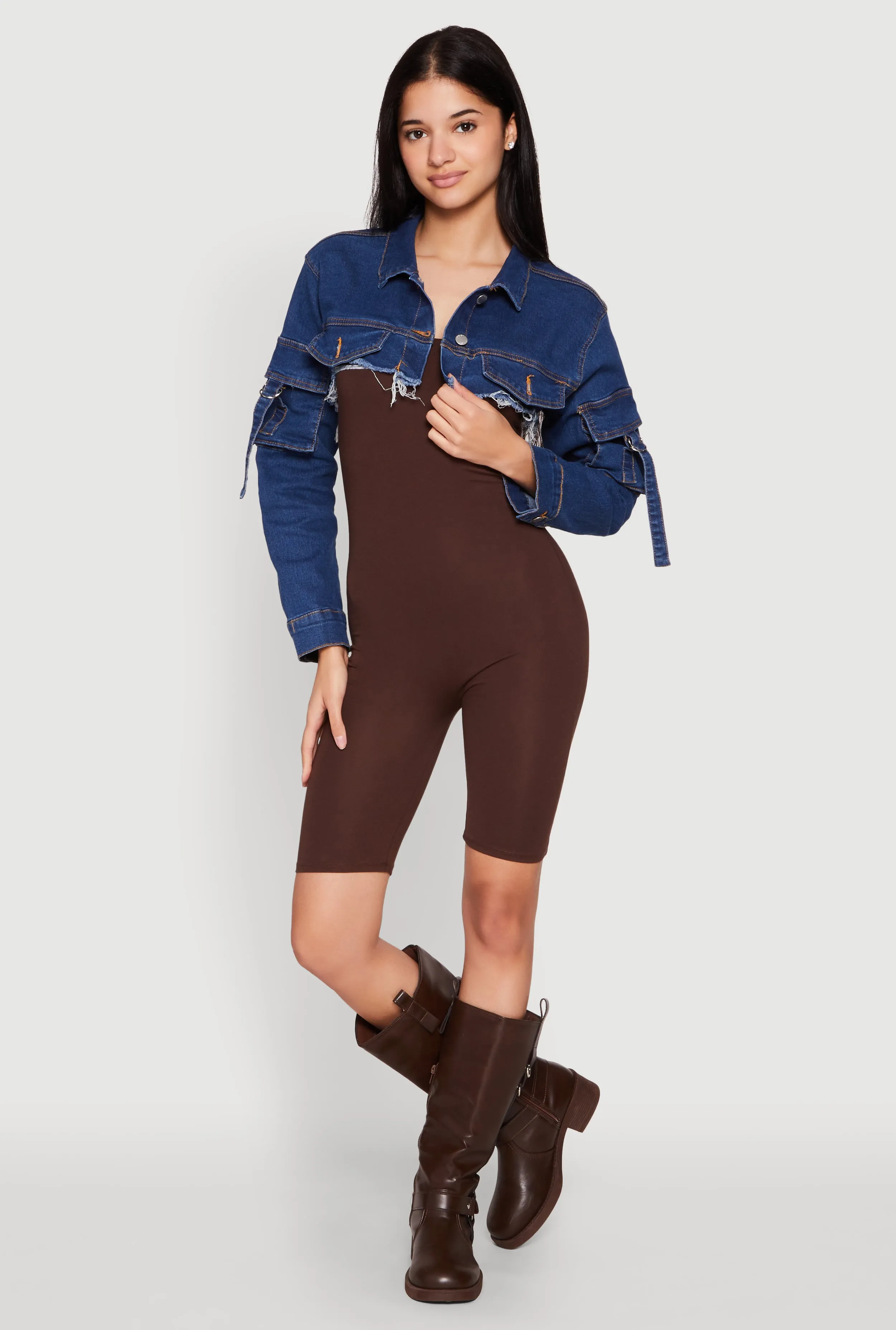 Daisy Cargo Pocket Sleeve Bolero Jean Jacket sold by Rainbow product image thumbnail 4