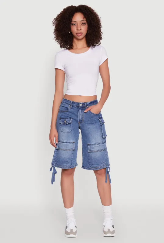Madden Girl Denim Bermuda Shorts with Cargo Pockets sold by Rainbow