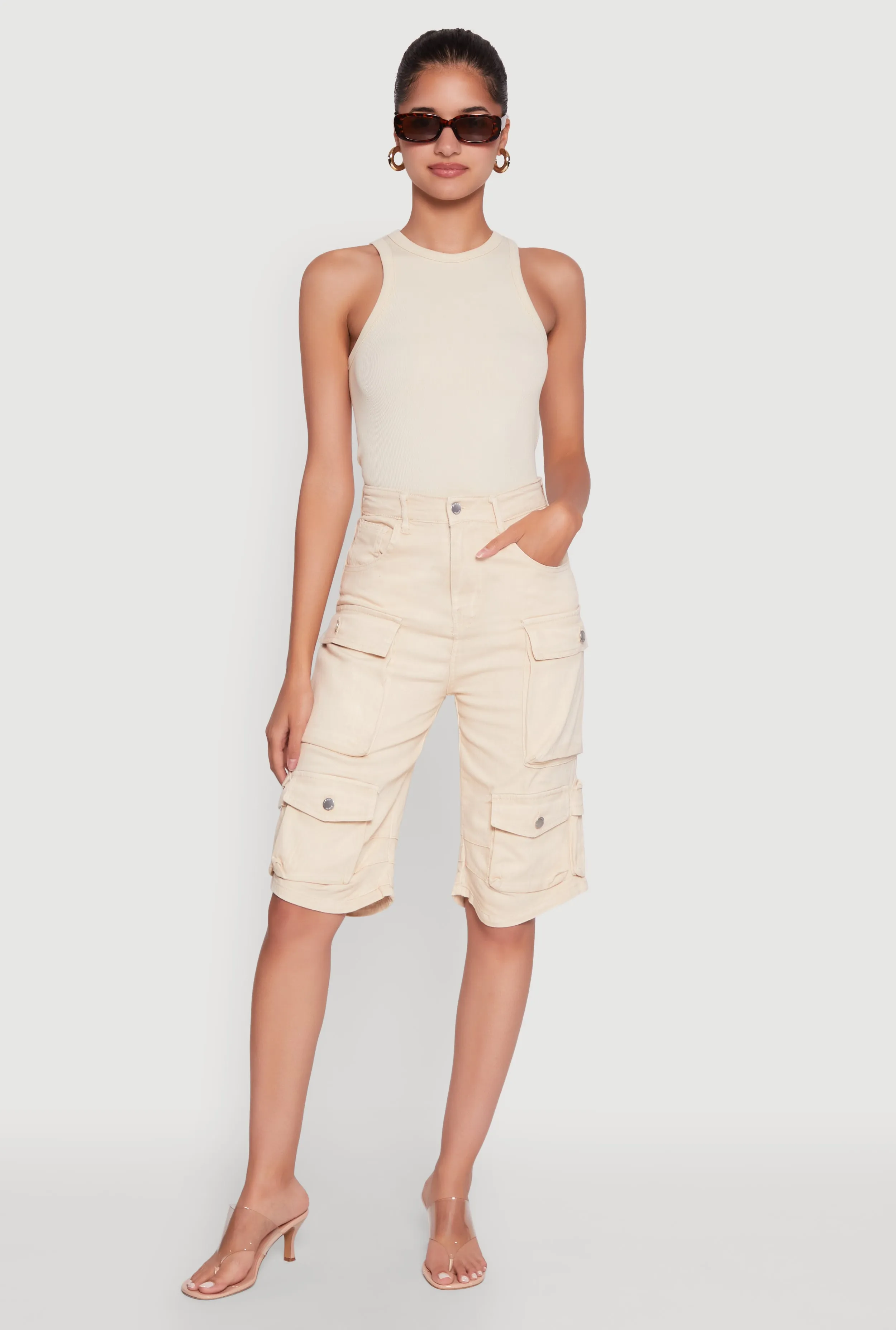 Daisy Trendy Mineral Wash High Waisted Denim Cargo Shorts sold by Rainbow product image thumbnail 4