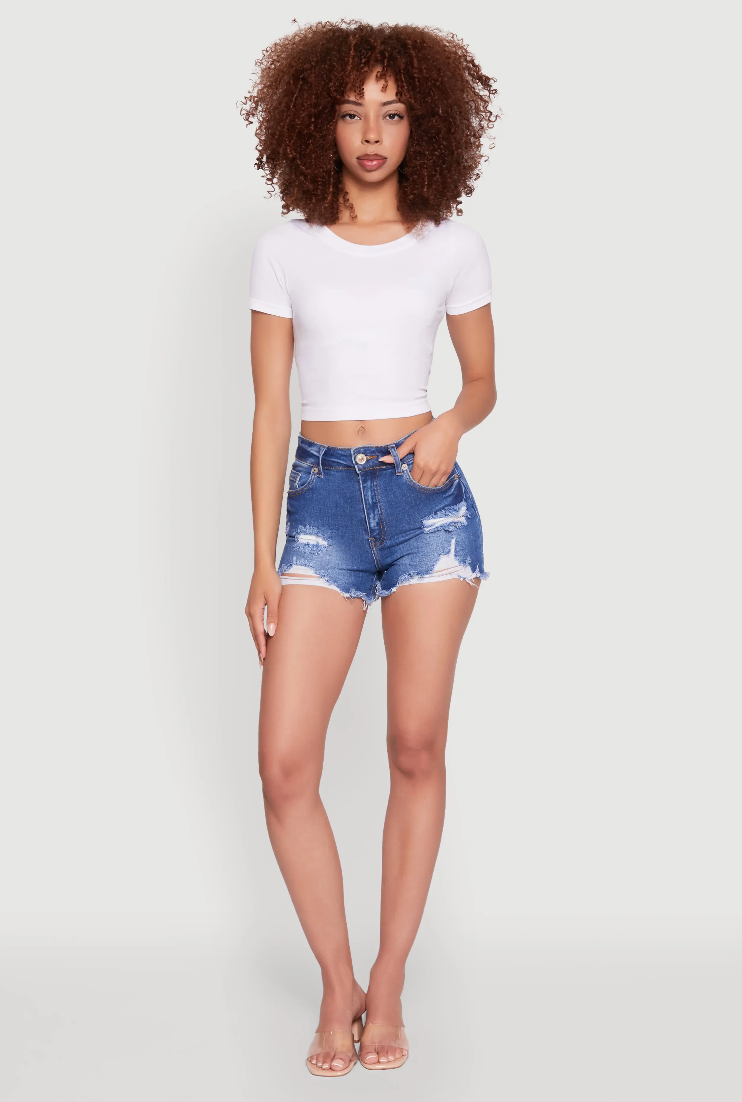 WAX Frayed Denim Shorts sold by Rainbow