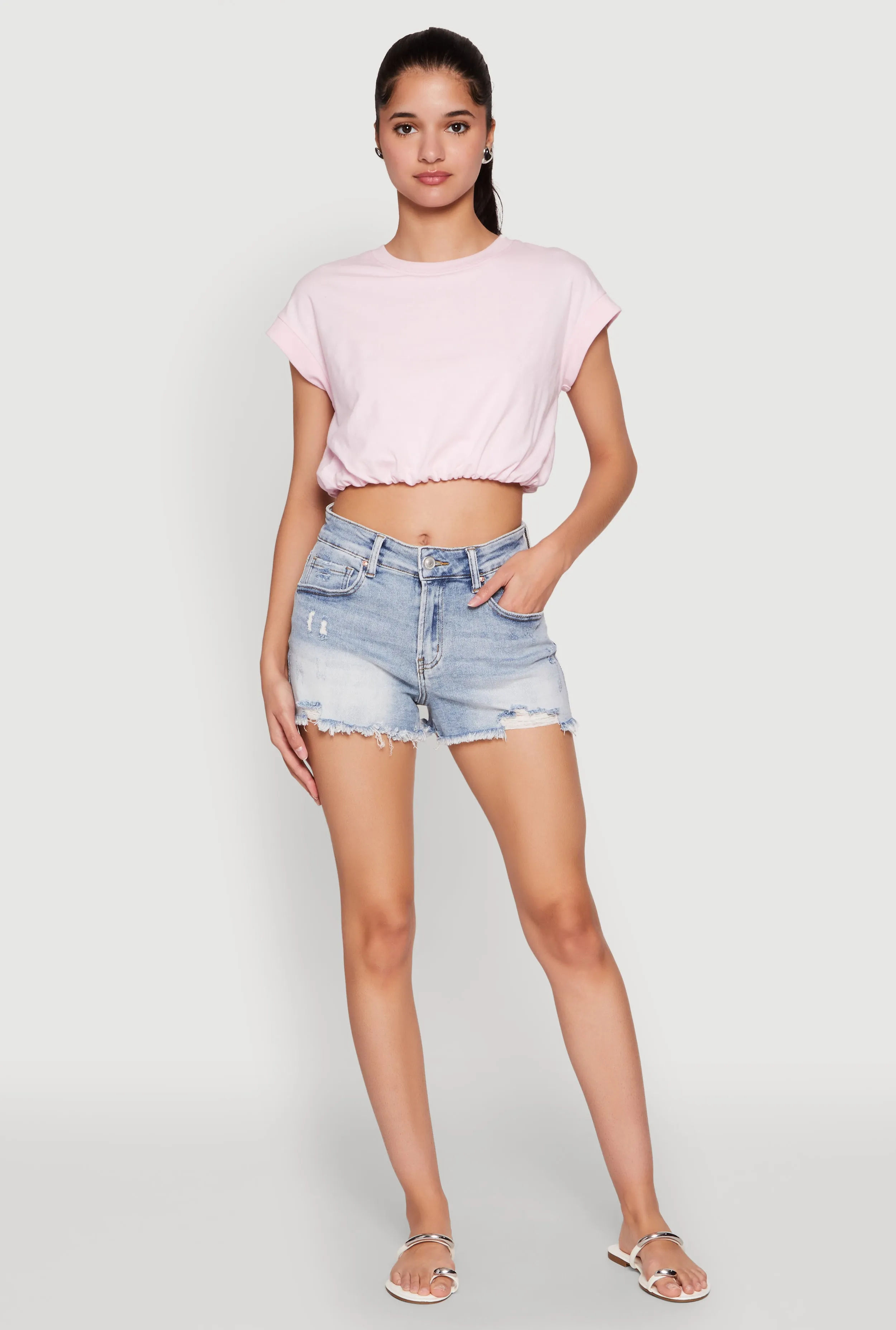 WAX Distressed Frayed Hem Denim Shorts sold by Rainbow product image thumbnail 2