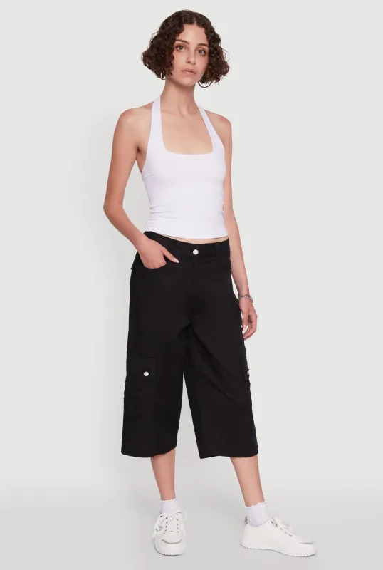 Wide Leg Cargo Pocket Capris Pants sold by Rainbow