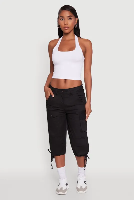 Trendy Cargo Pocket Drawstring Hem Capris Pants sold by Rainbow