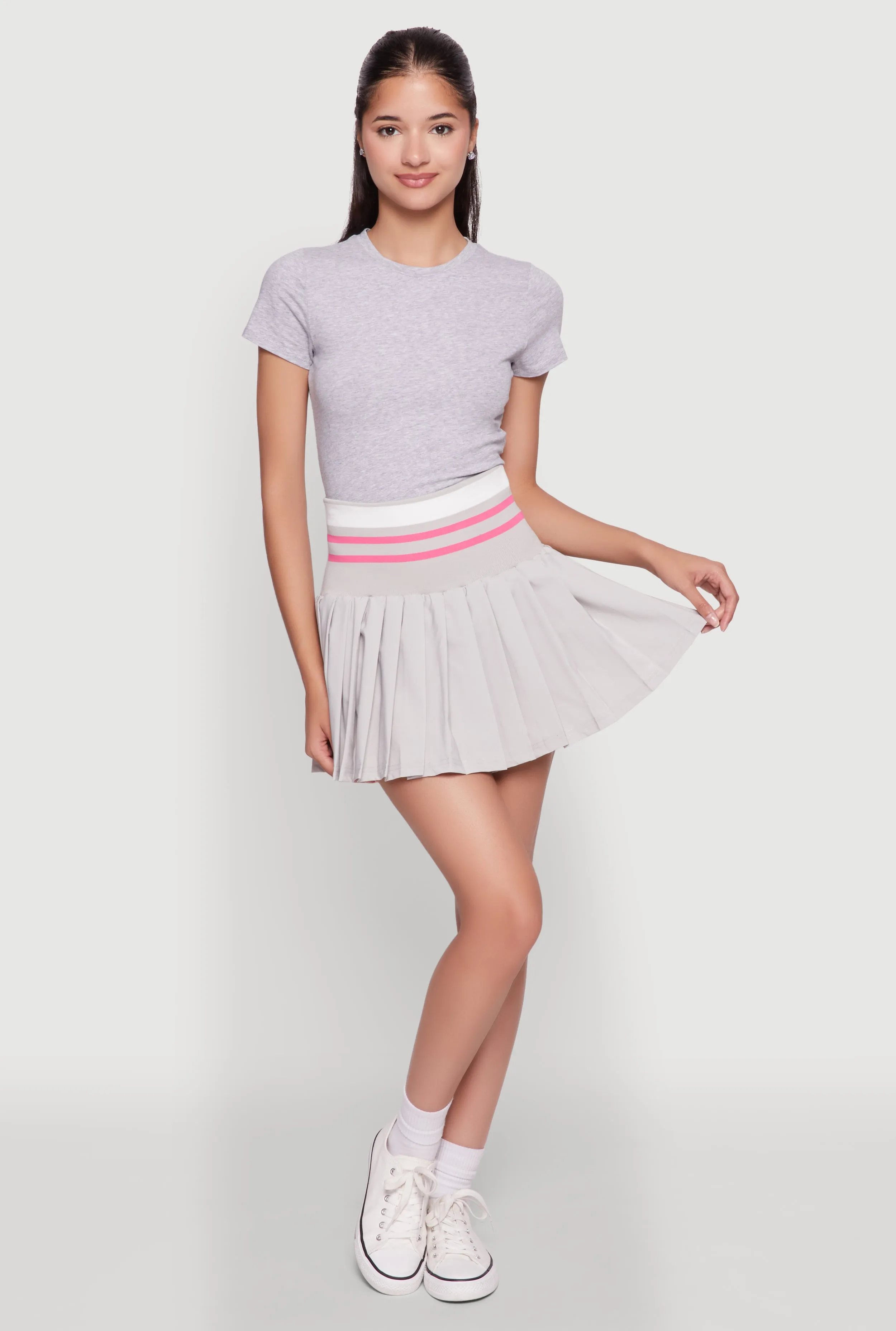 Trendy High Waist Contrast Trim Pleated Mini Skirt sold by Rainbow product image thumbnail 2