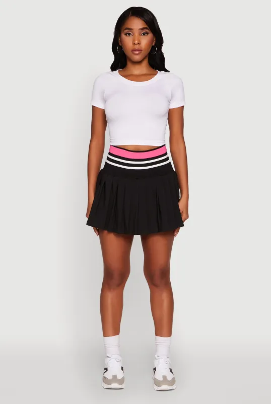 Trendy High Waist Contrast Trim Pleated Mini Skirt sold by Rainbow
