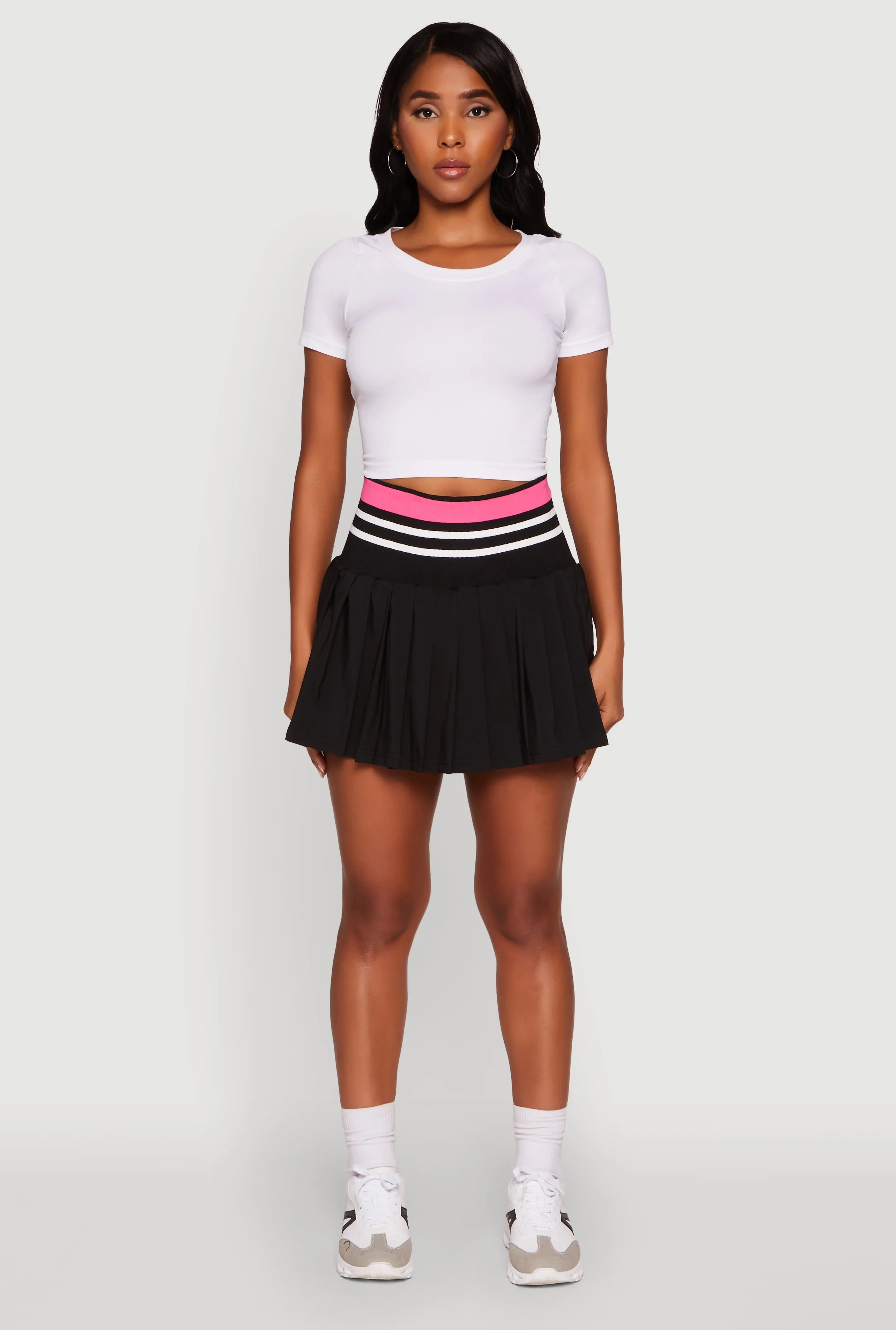 Trendy High Waist Contrast Trim Pleated Mini Skirt sold by Rainbow