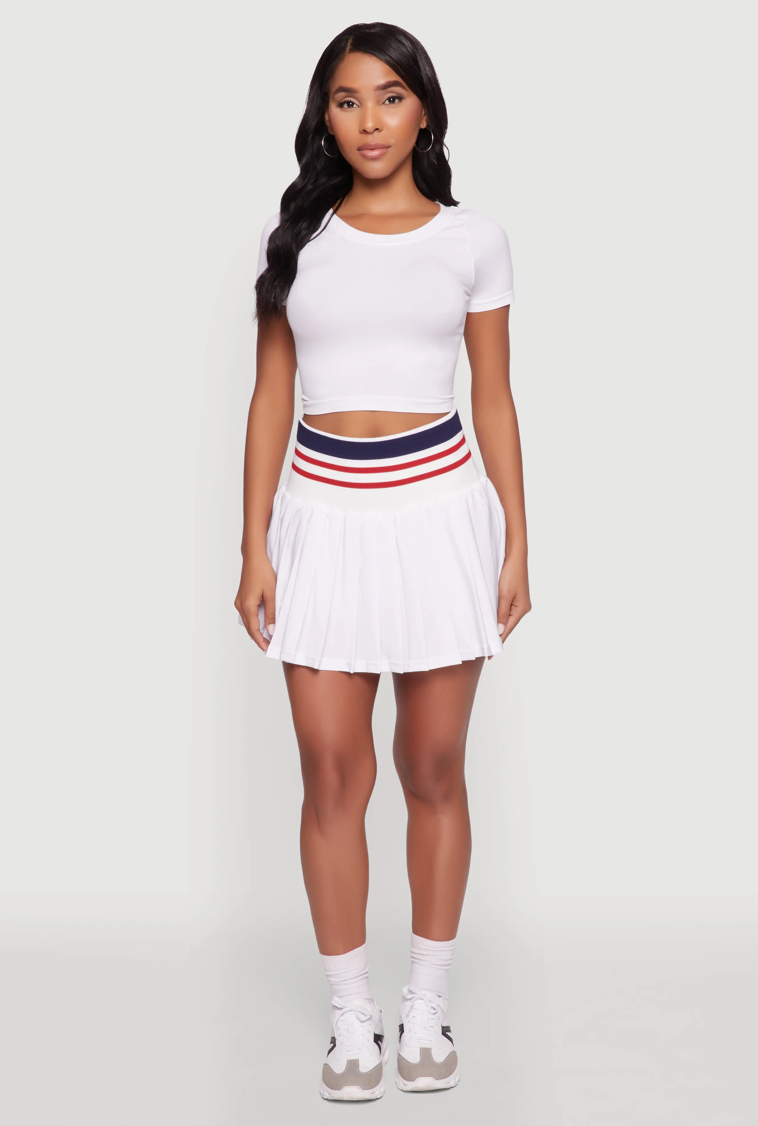 Trendy High Waist Contrast Trim Pleated Mini Skirt sold by Rainbow product image thumbnail 3