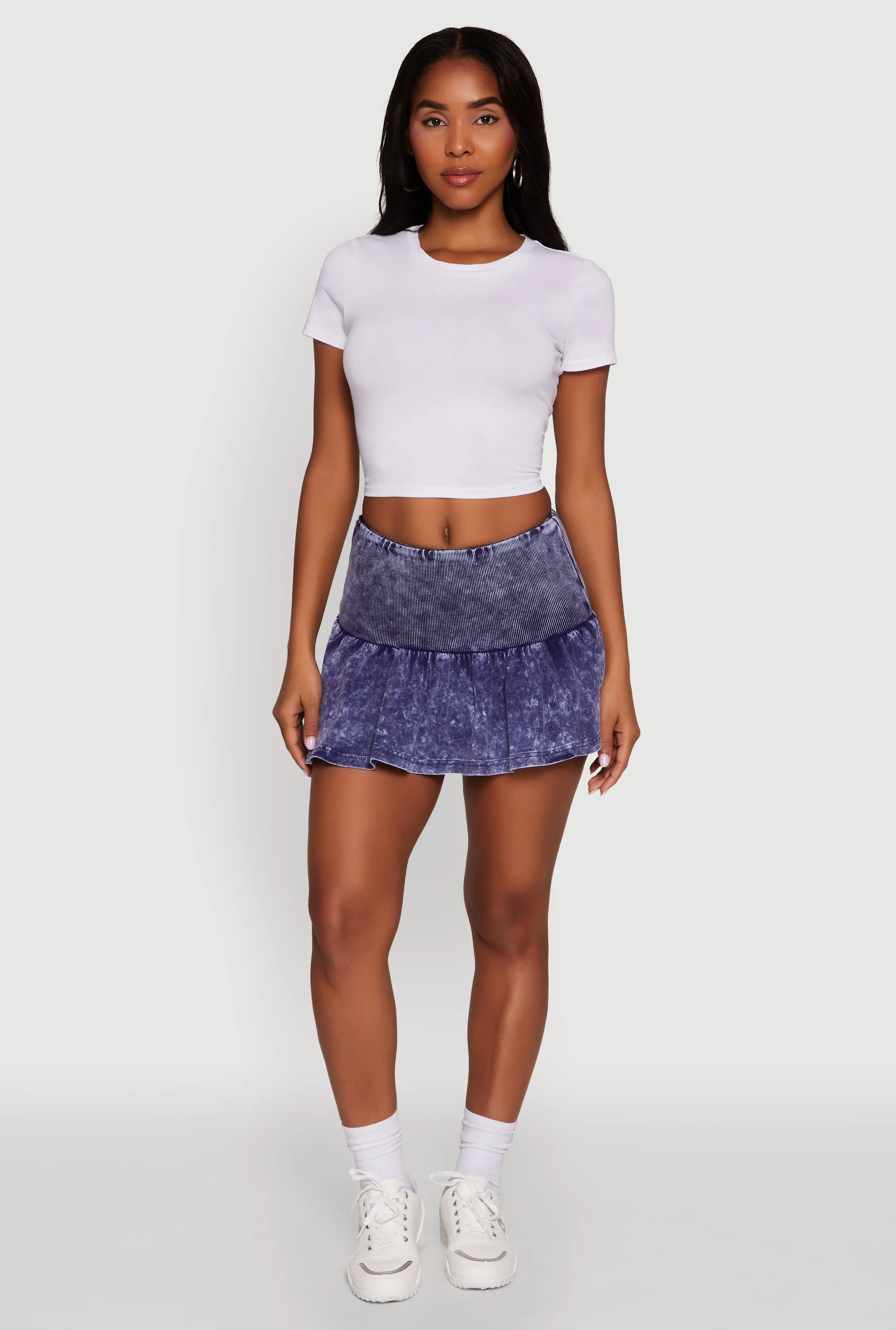 Trendy Acid Wash Ribbed Knit High Waisted Mini Pleated Skirt sold by Rainbow product image thumbnail 3