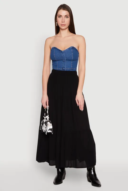 High Waist Tiered Maxi Skirt sold by Rainbow