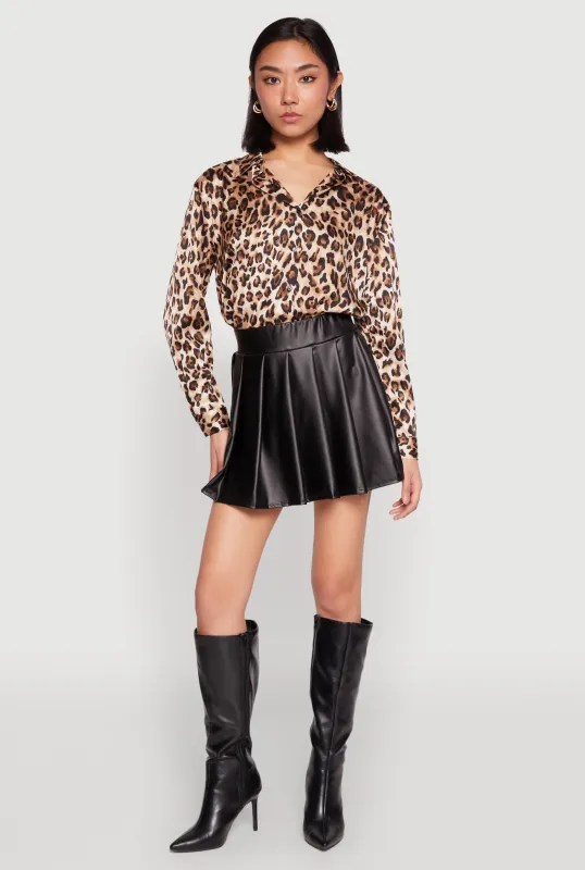 High Waist Faux Leather Pleated Skirt sold by Rainbow