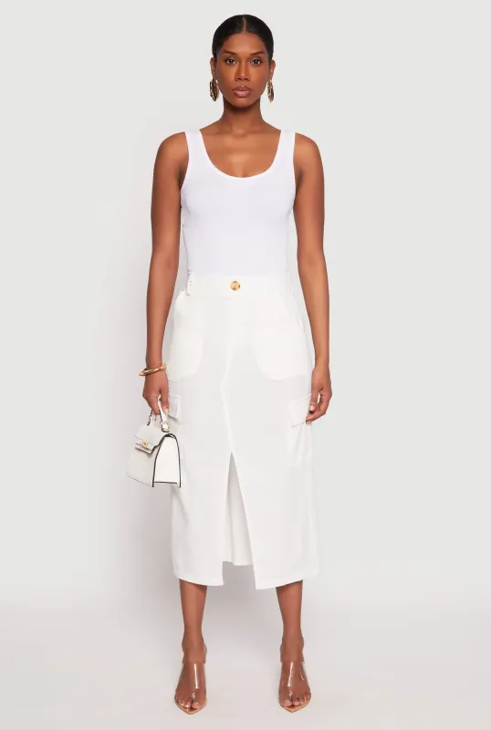 Linen Cargo Midi Skirt sold by Rainbow