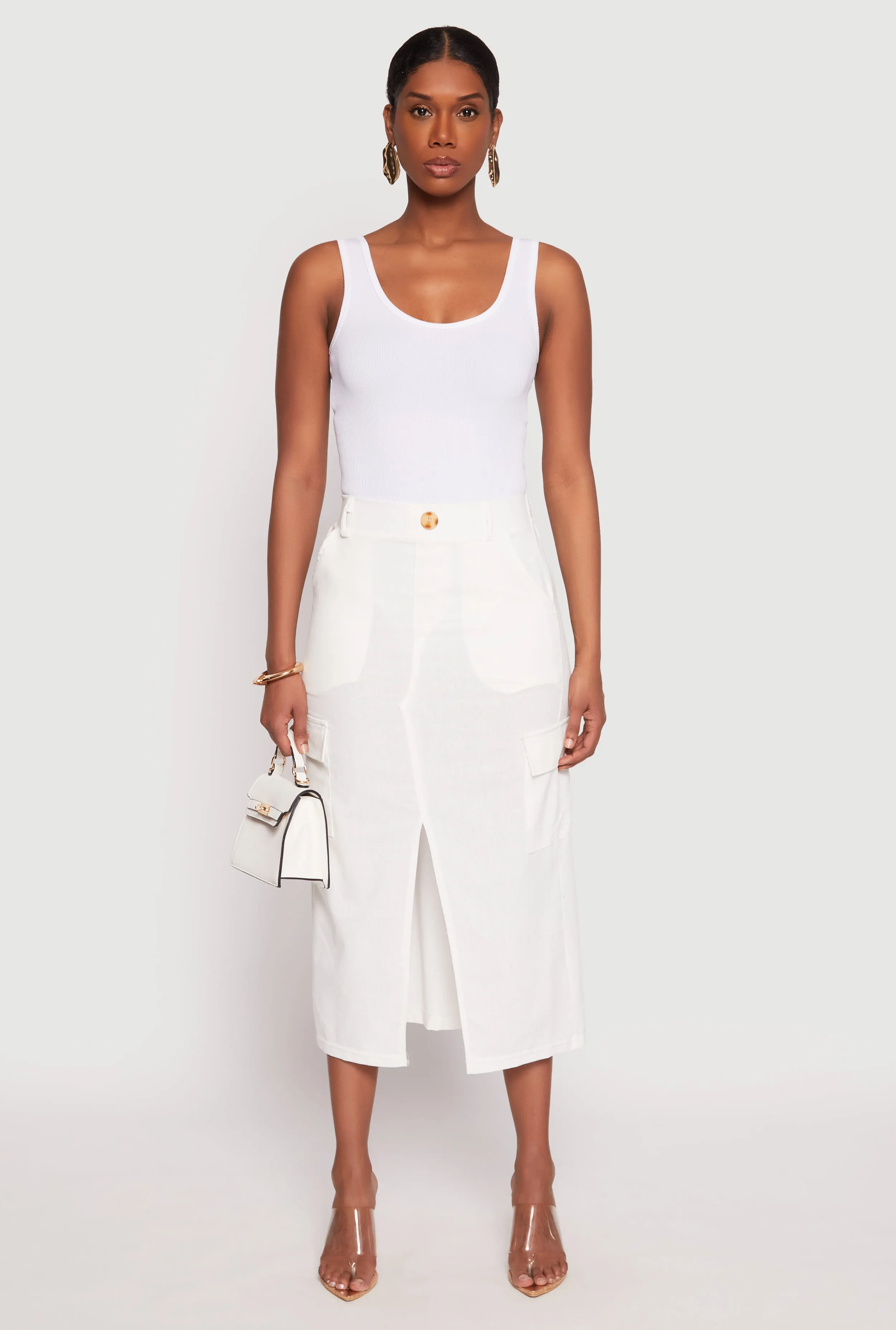 Linen Cargo Midi Skirt sold by Rainbow