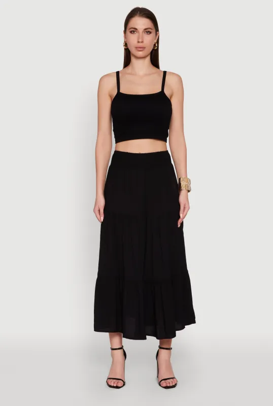 Trendy Smocked High Waist Tiered Midi Skirt sold by Rainbow