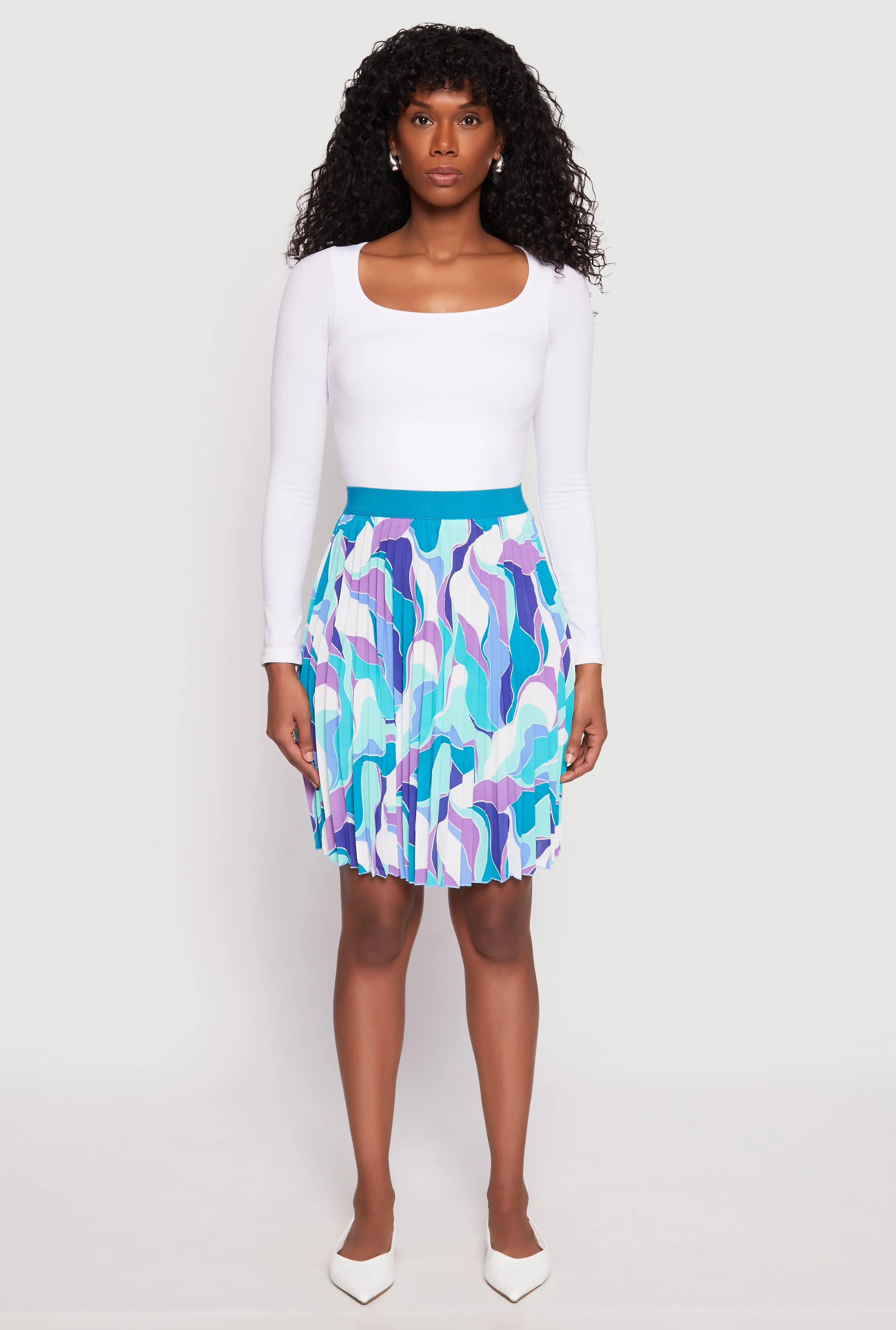 Abstract Print Pleated Skirt sold by Rainbow