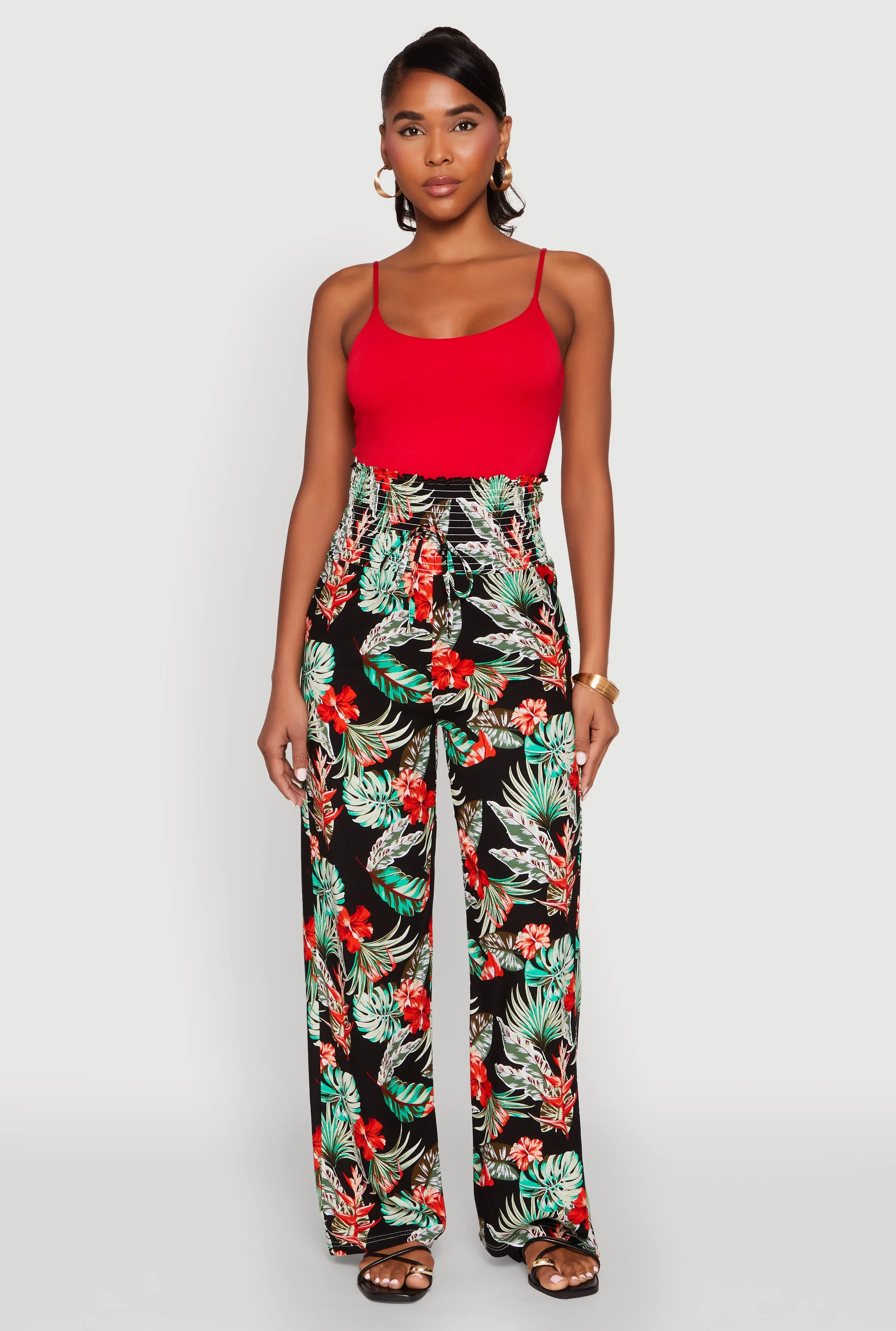 Tropical Leaf Print Palazzo Pants sold by Rainbow