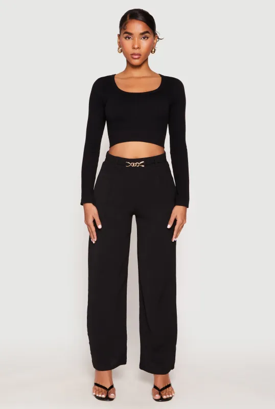 Airy Chain Detail Belted Front Pants sold by Rainbow