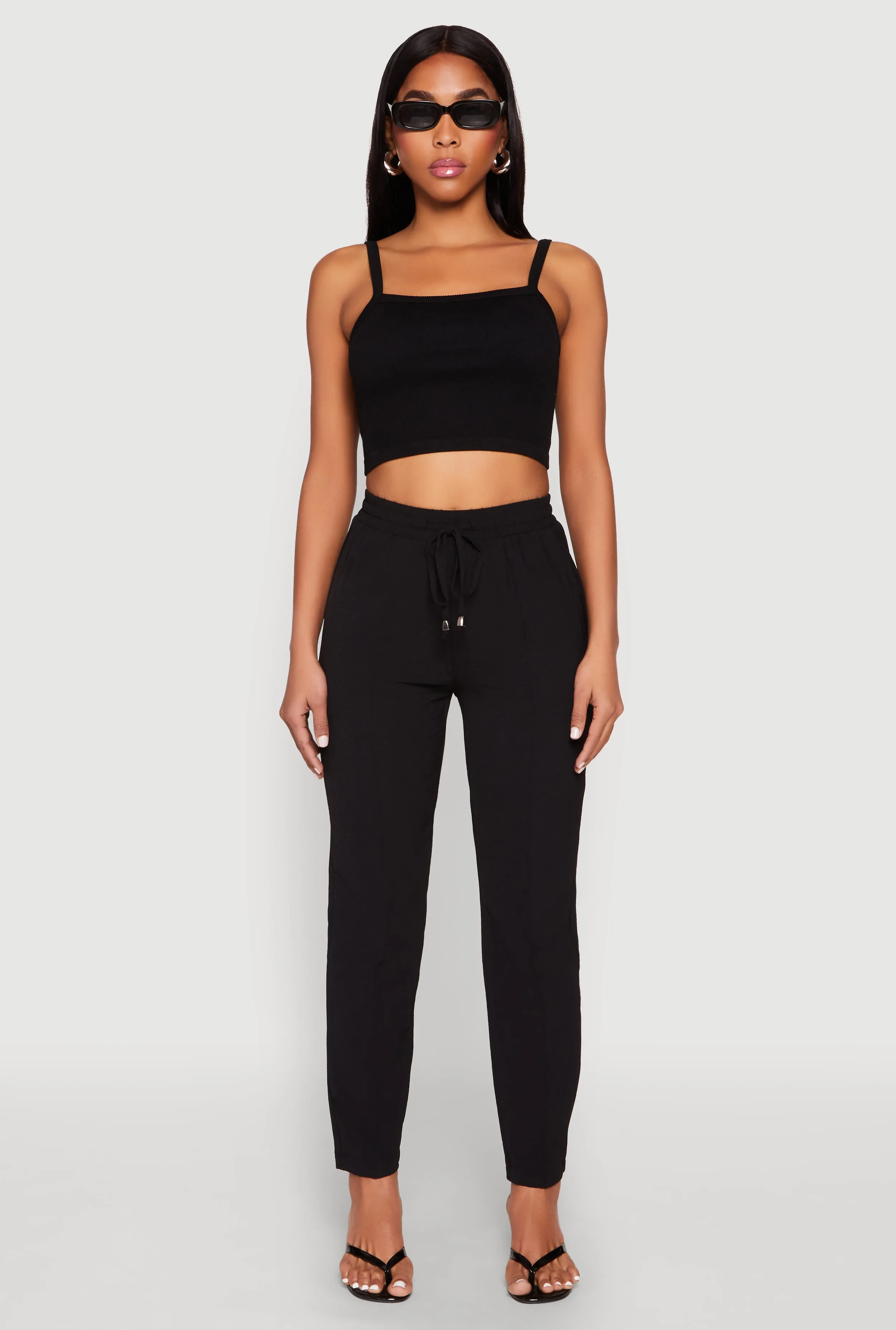 Airy Drawstring Waist Pintuck Pants sold by Rainbow