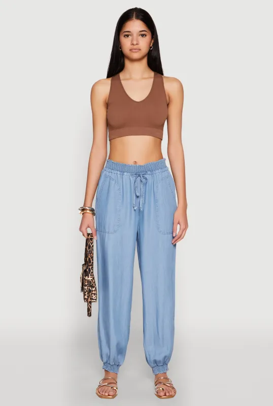 Chambray Smocked Hem Joggers sold by Rainbow