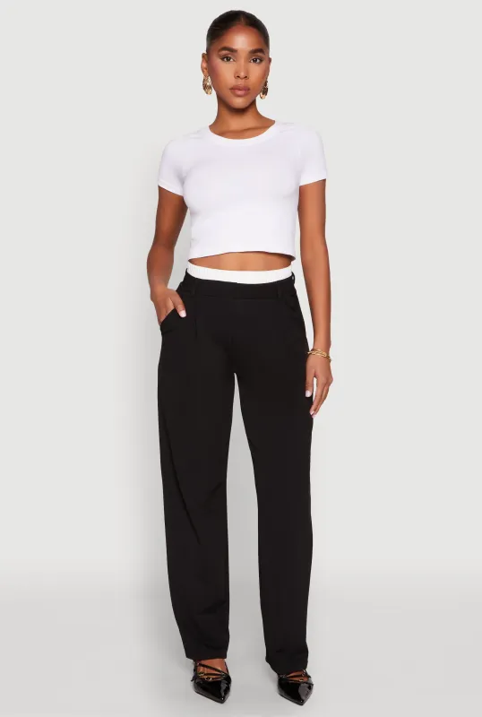 Contrast Waistband Wide Leg Dress Pants sold by Rainbow