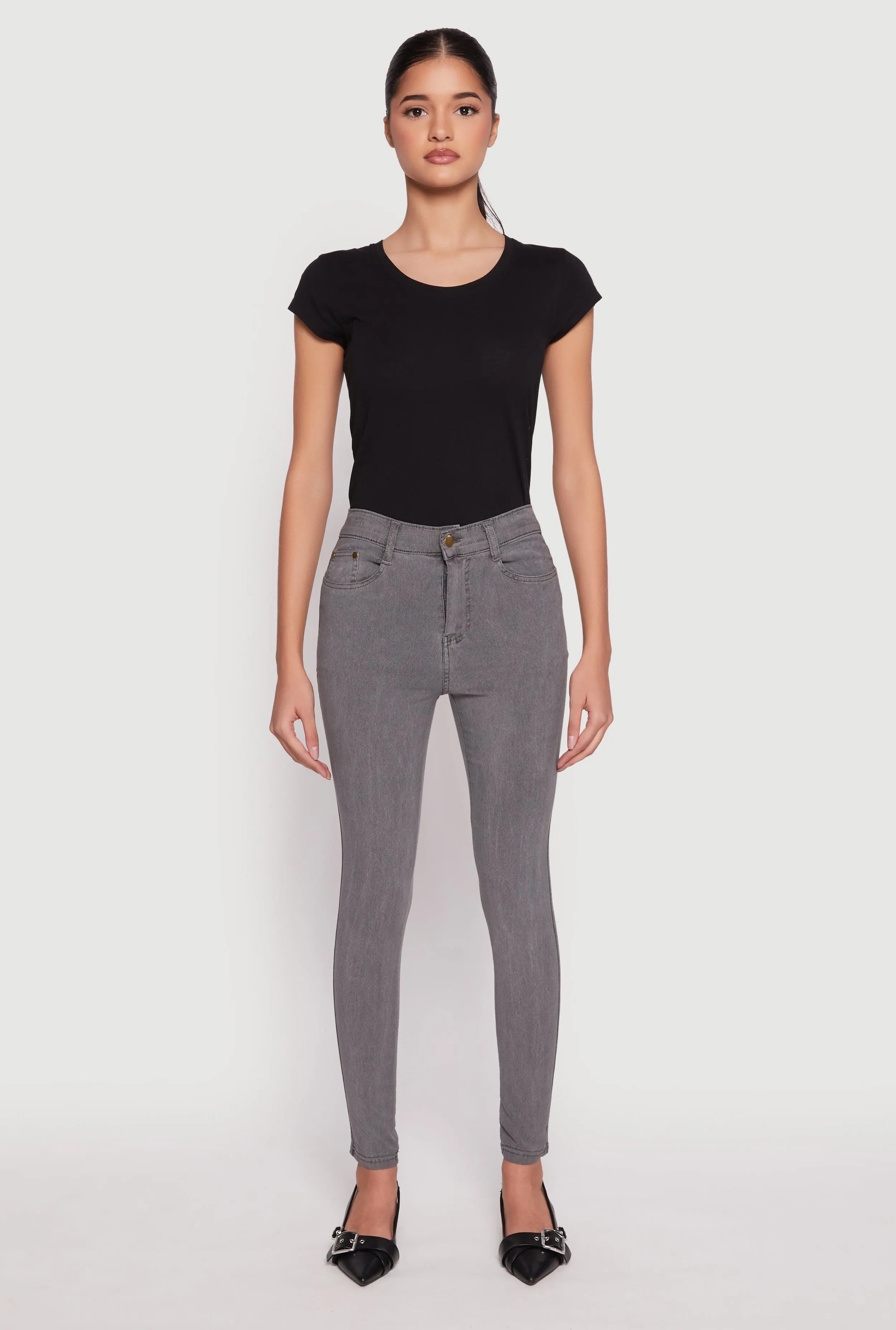 Acid Wash Twill Skinny Leg Pants sold by Rainbow