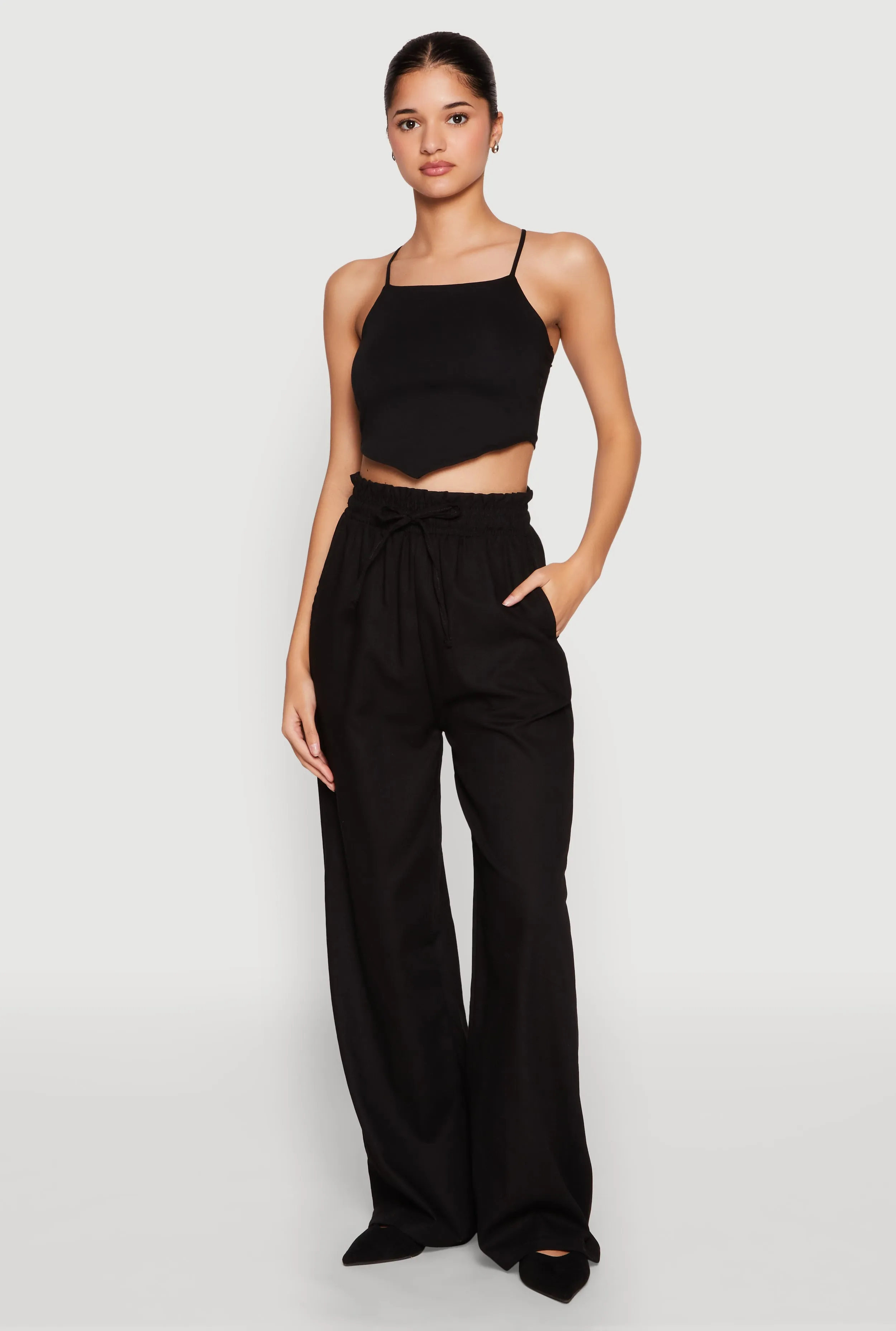 Drawstring Linen Wide Leg Pants sold by Rainbow