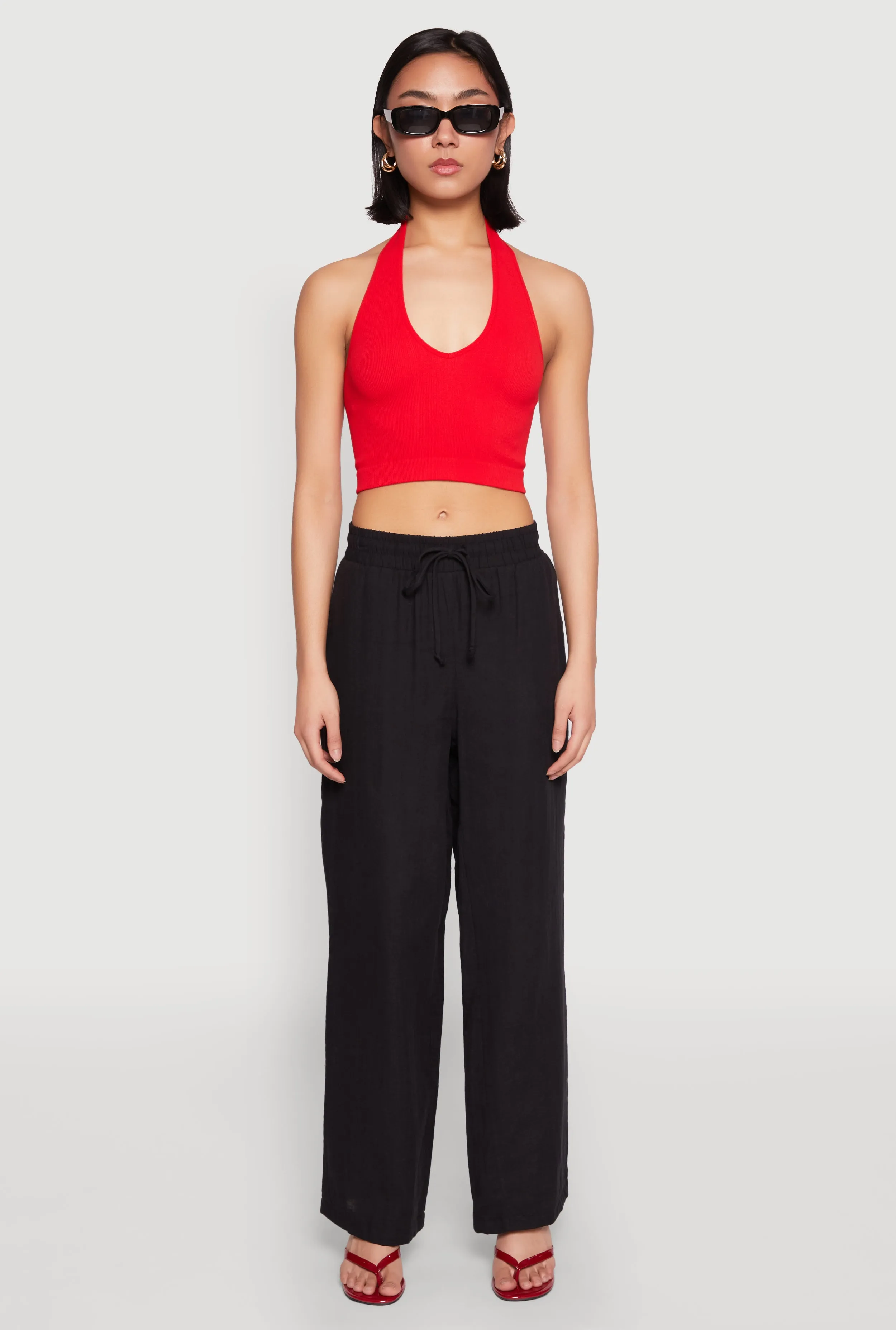 Gauze Knit Drawstring Wide Leg Pants sold by Rainbow