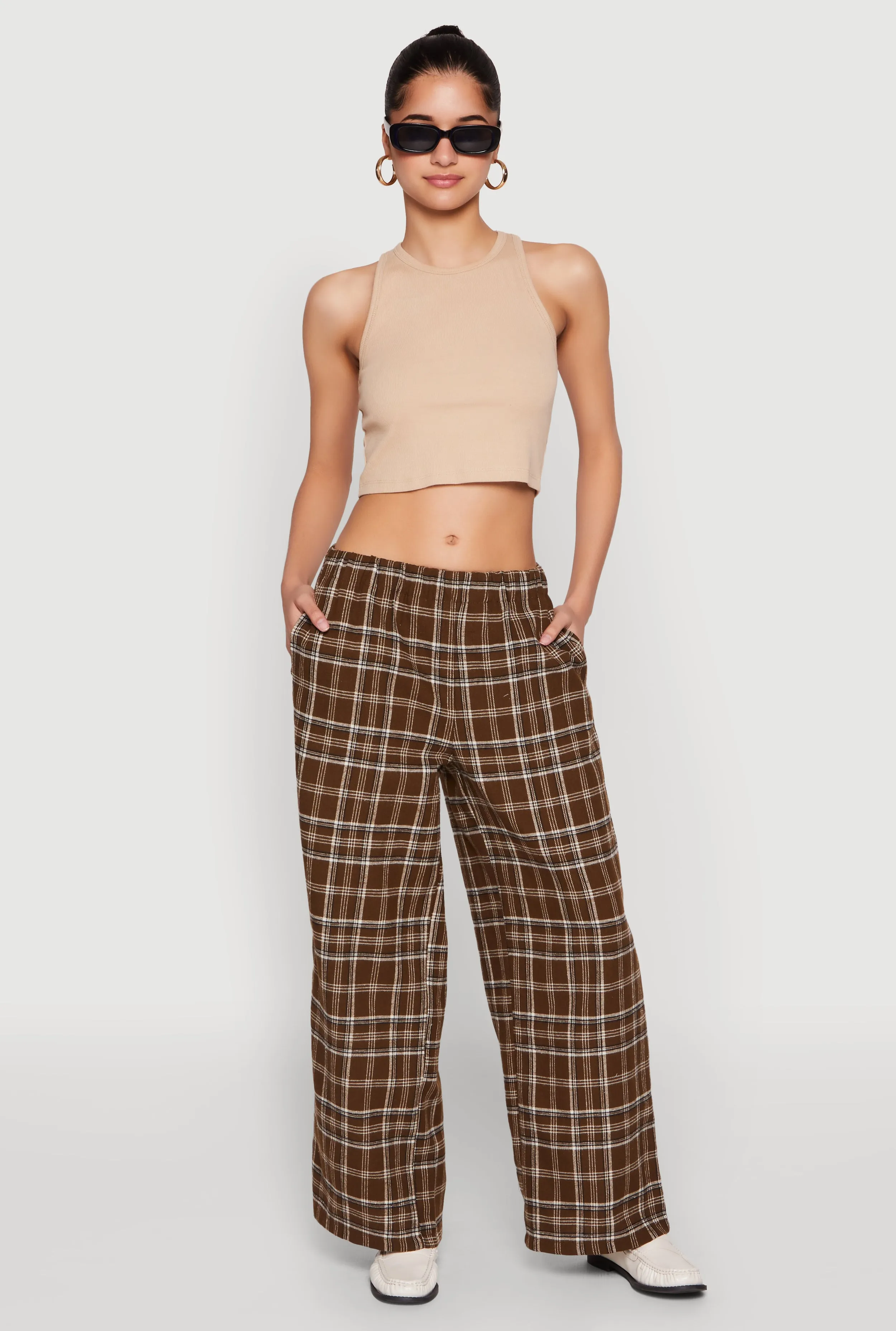 Plaid Brushed Knit Wide Leg Dress Pants sold by Rainbow product image thumbnail 3