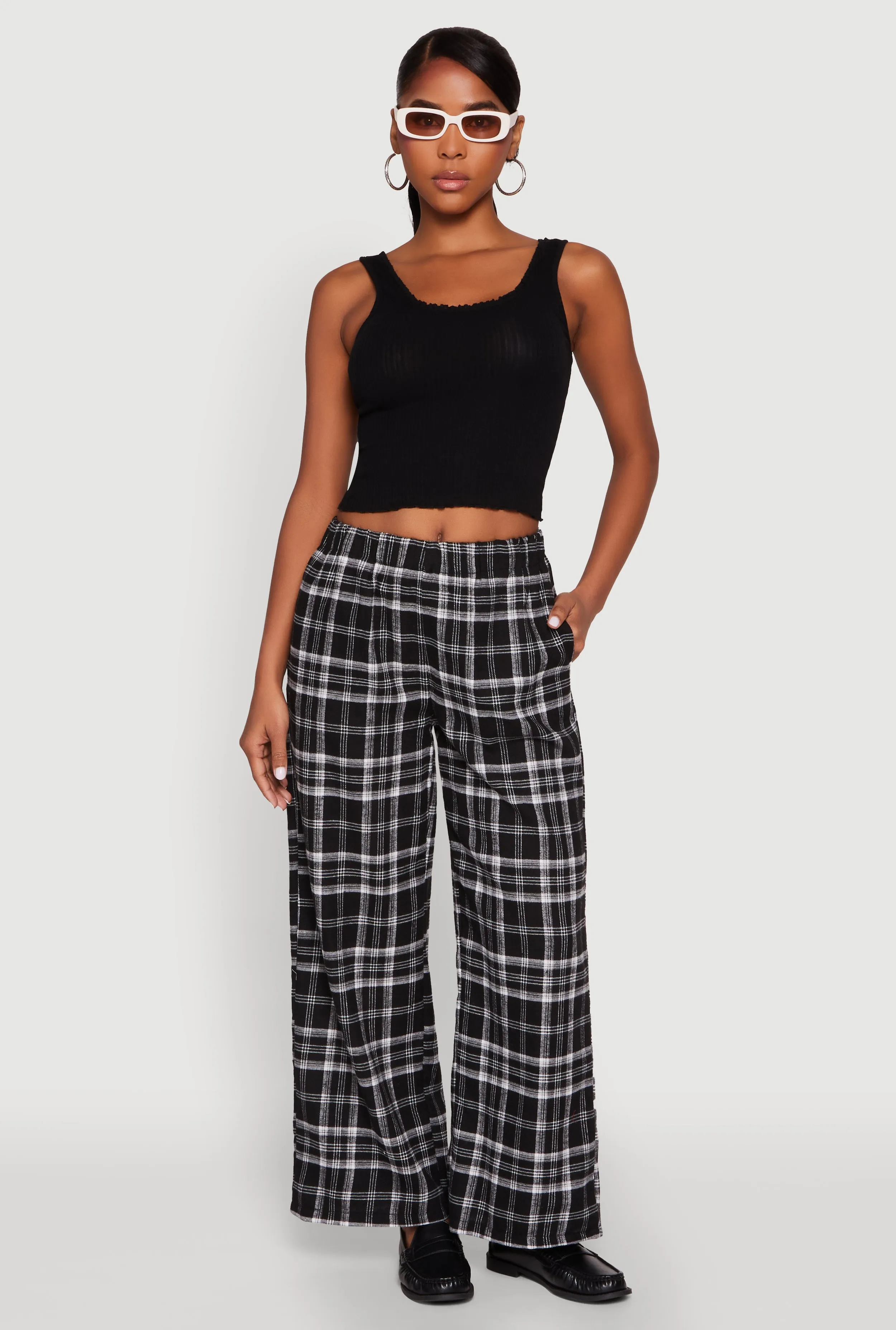 Plaid Brushed Knit Wide Leg Dress Pants sold by Rainbow product image thumbnail 2