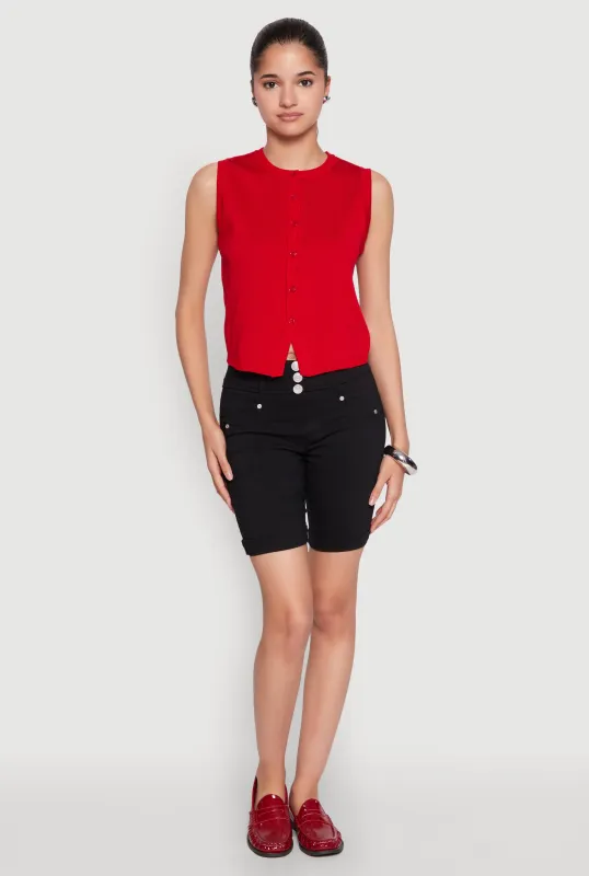 Hyper Stretch Faux Button Bermuda Shorts sold by Rainbow