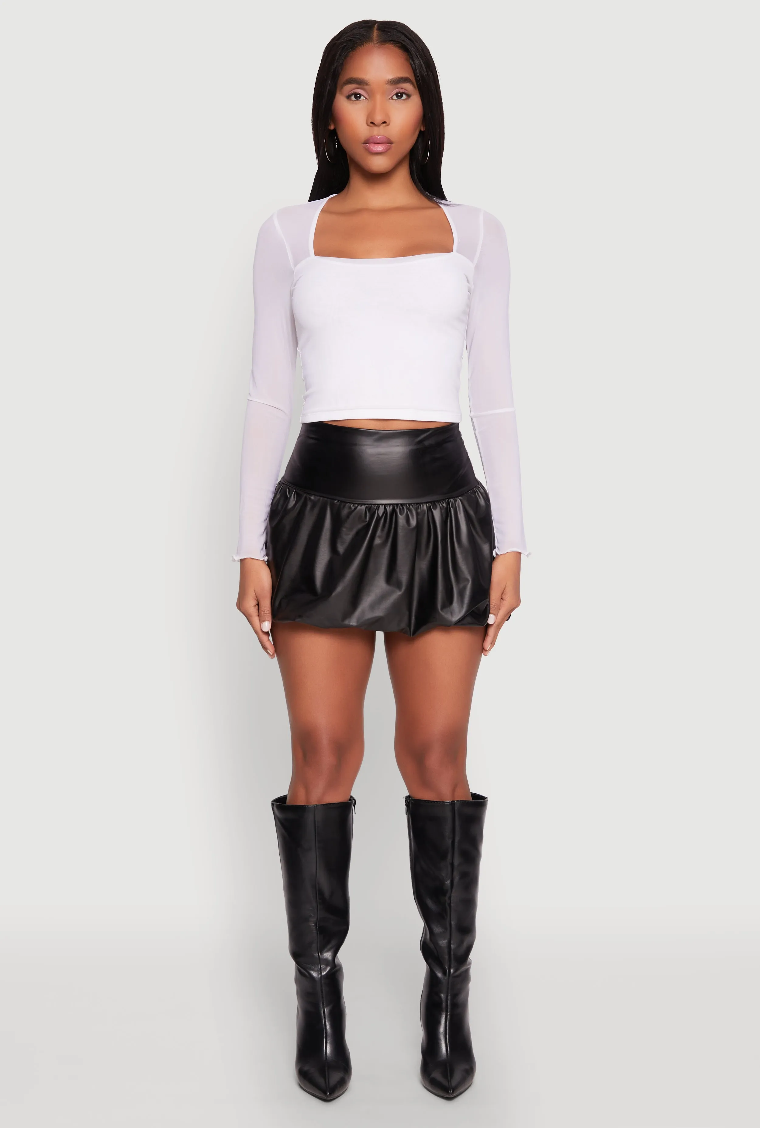 Leather Look High Waisted Bubble Skirt sold by Rainbow