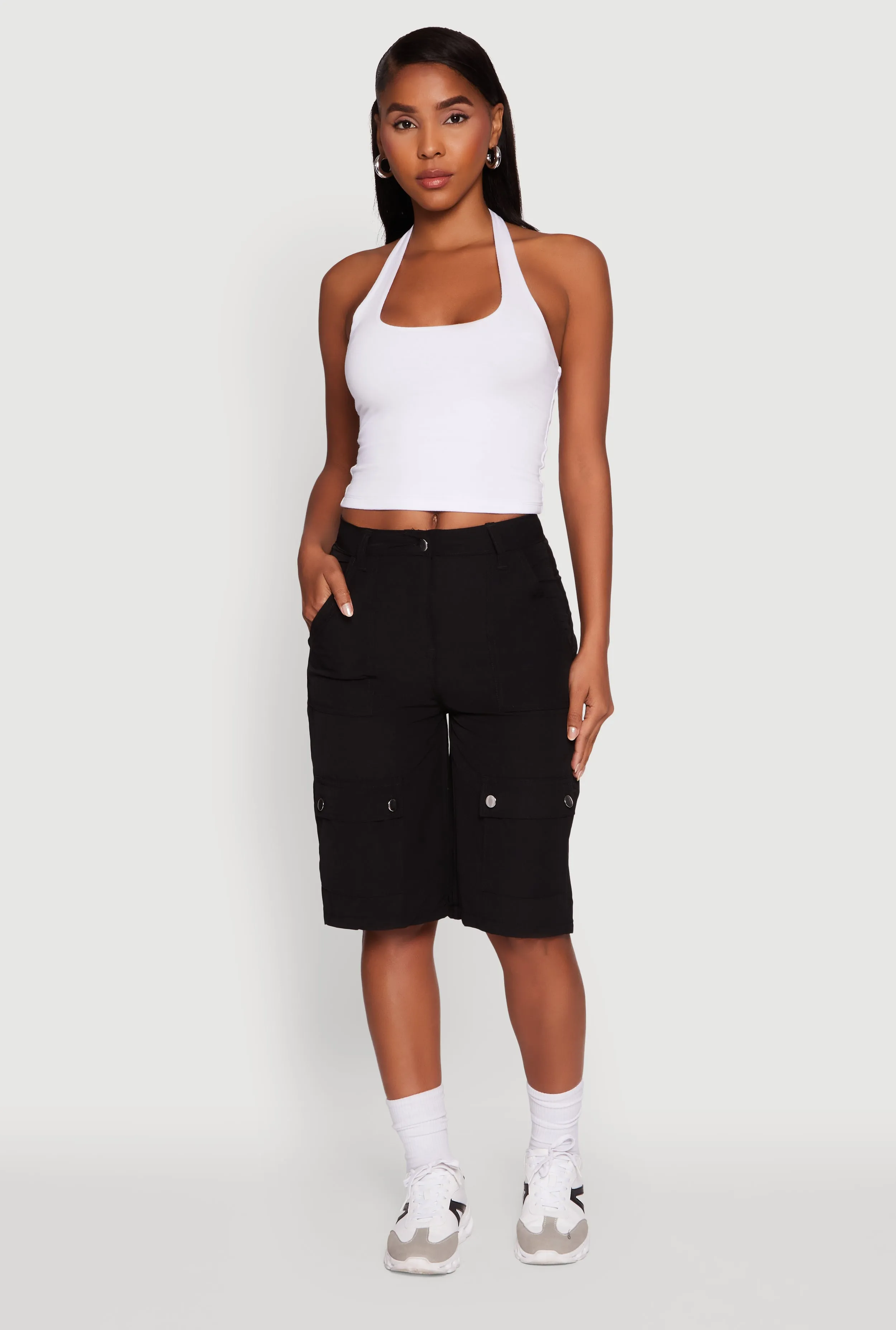 Trendy High Waisted Nylon Cargo Shorts sold by Rainbow