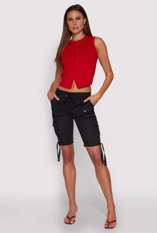 Drawstring Hem Cargo Pocket Bermuda Shorts sold by Rainbow
