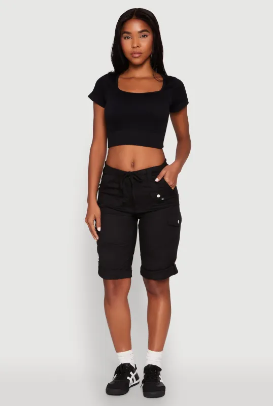 Faux Drawstring Waist Cargo Bermuda Shorts sold by Rainbow