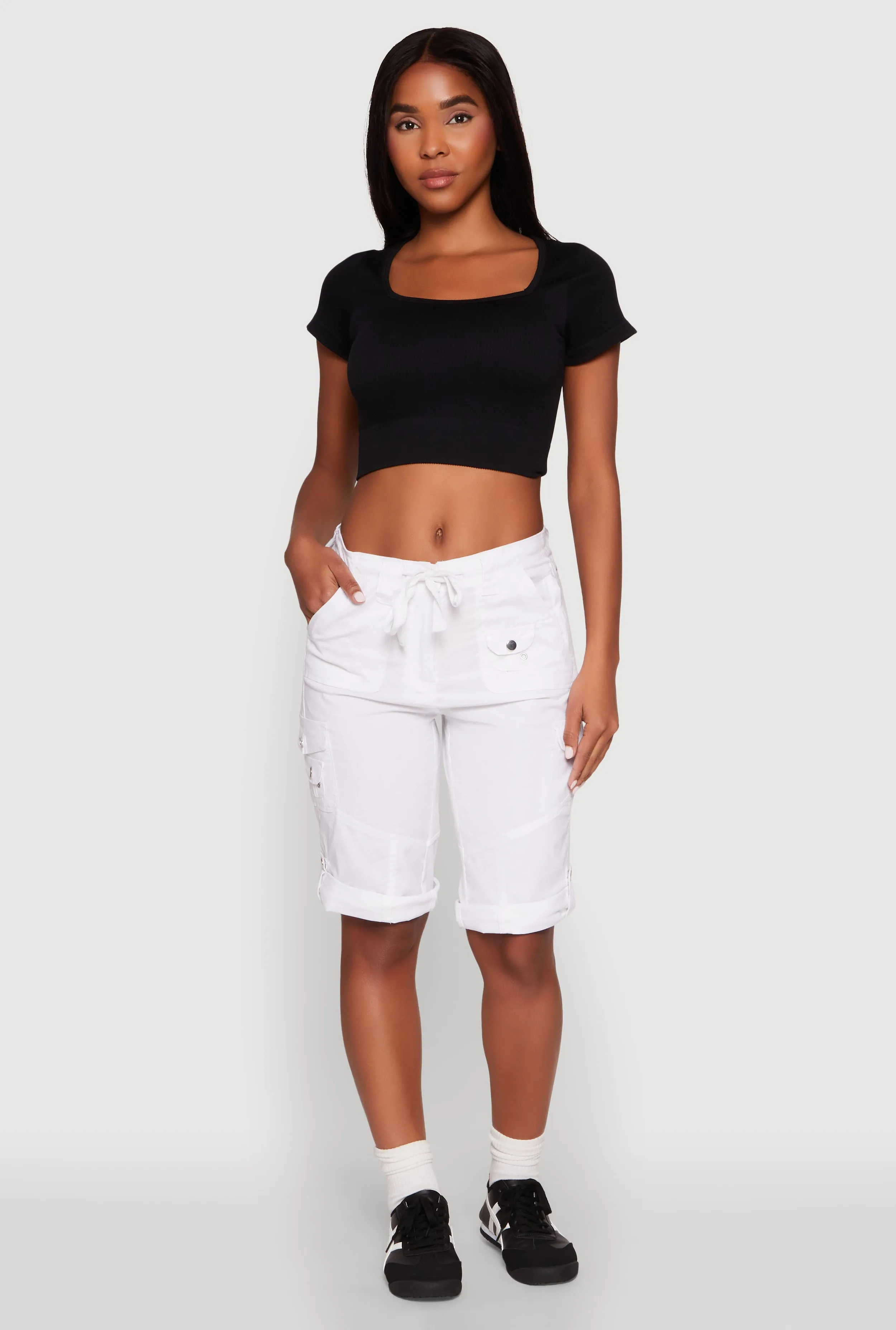 Faux Drawstring Waist Cargo Bermuda Shorts sold by Rainbow product image thumbnail 2