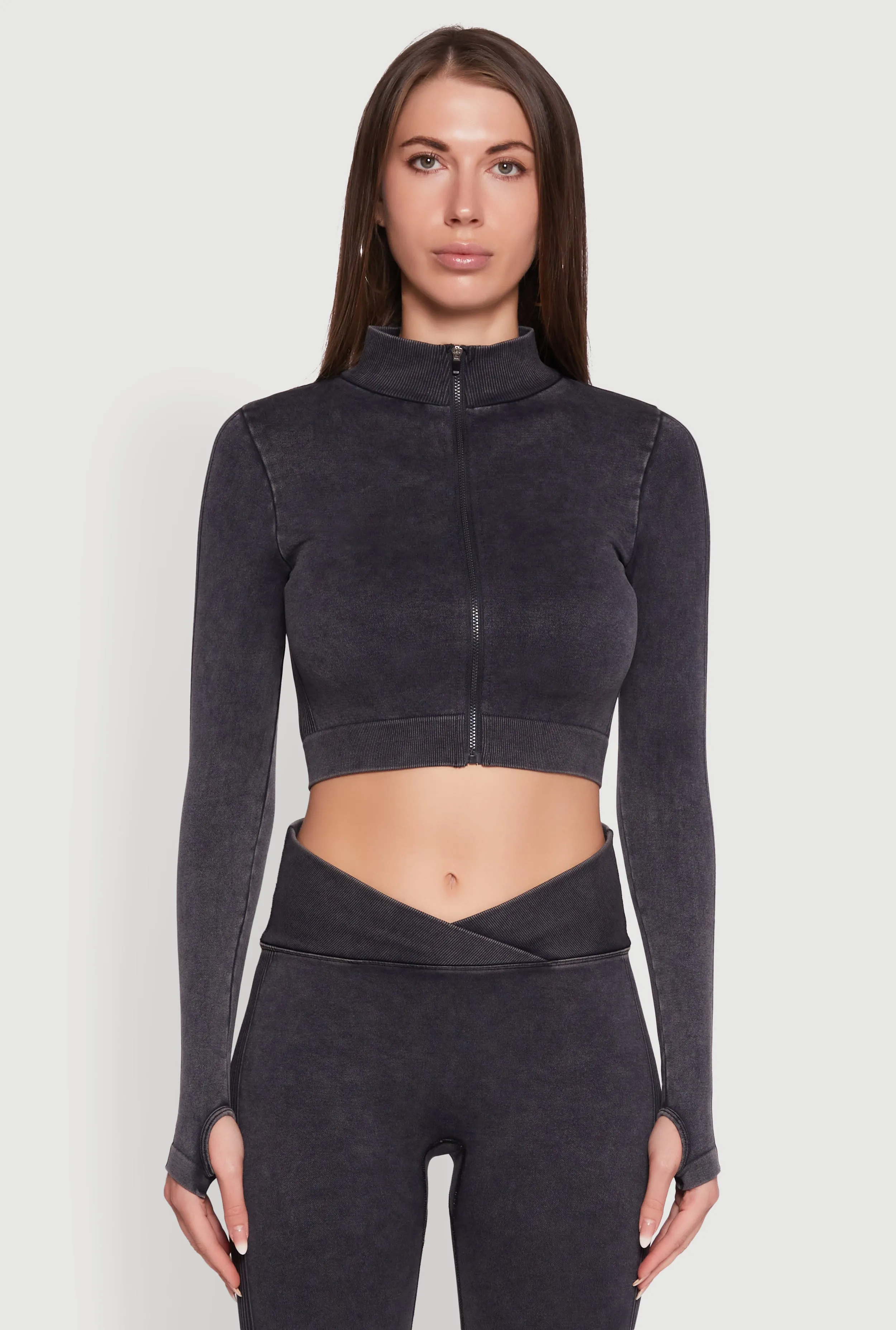 Seamless Mineral Wash Crop Track Jacket sold by Rainbow