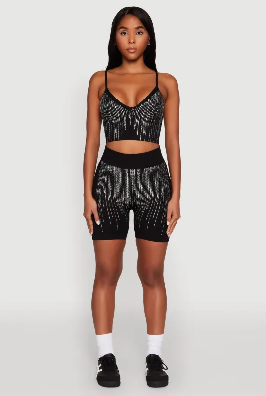 Seamless Rhinestone Ribbed Biker Shorts sold by Rainbow