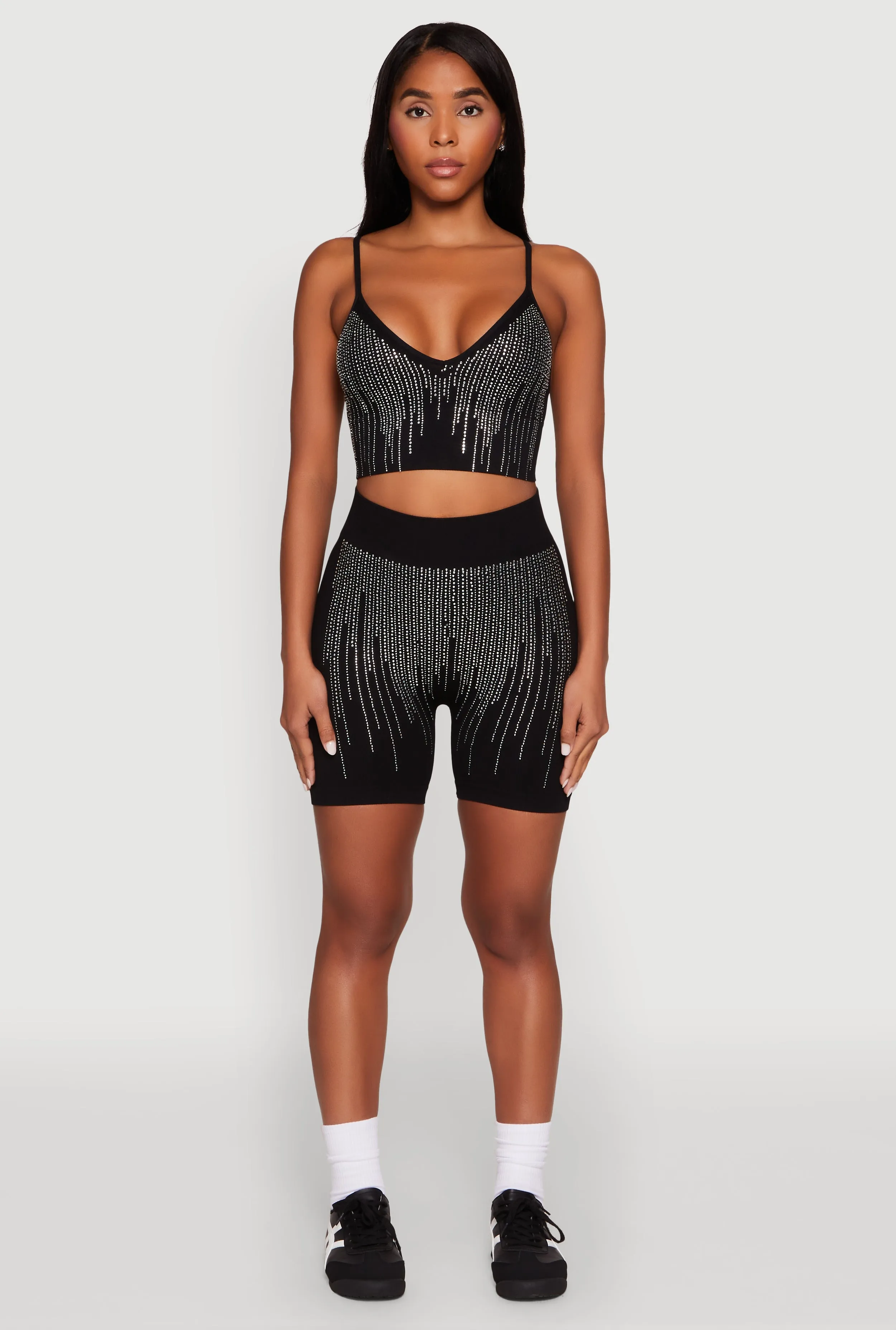 Seamless Rhinestone Ribbed Biker Shorts sold by Rainbow