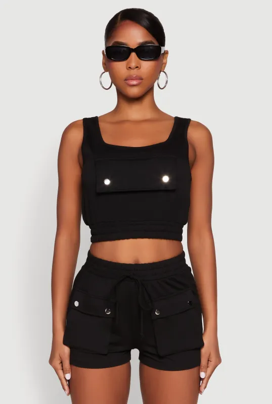 Faux Flap Pocket Crop Top sold by Rainbow