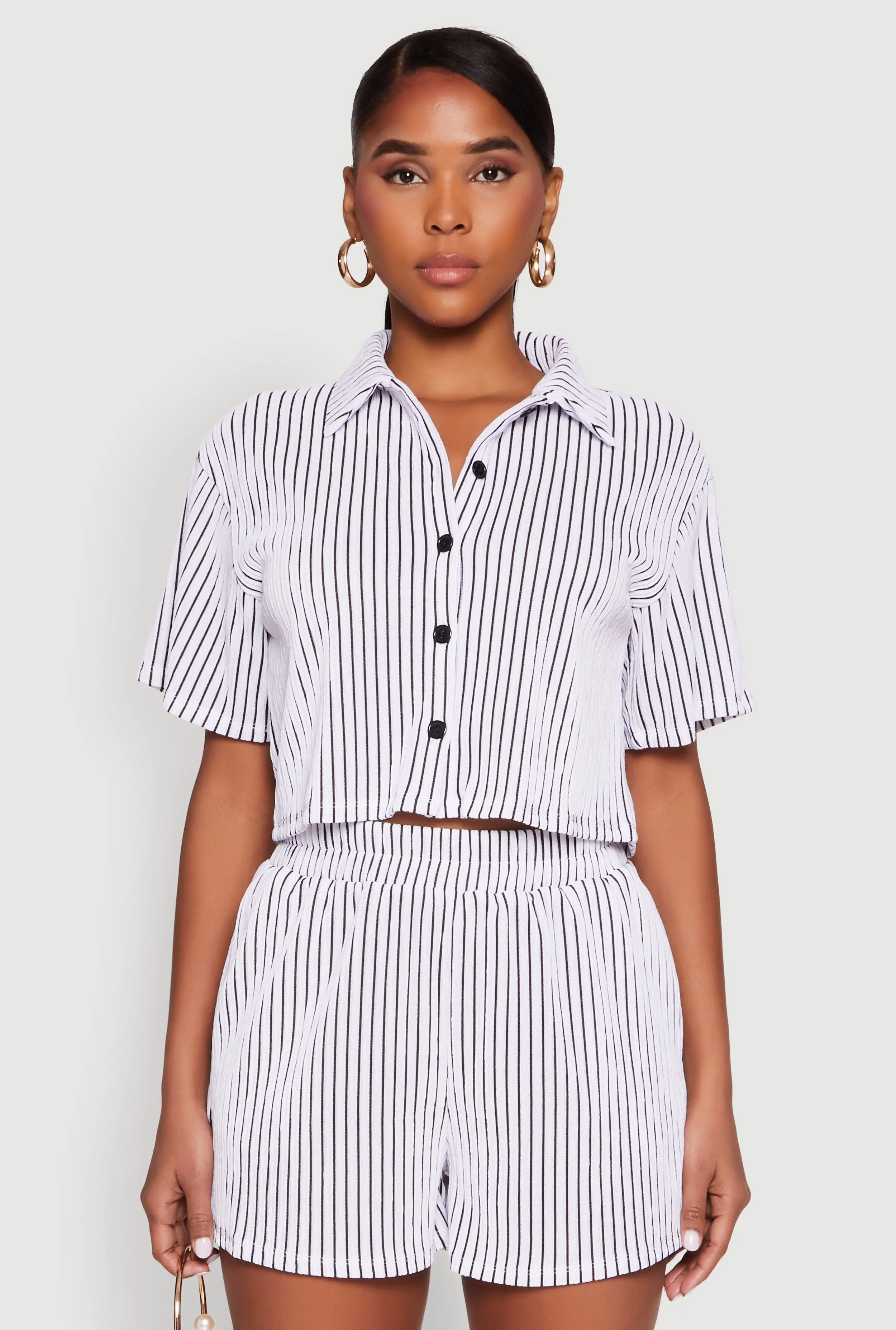 Textured Knit Striped Cropped Shirt sold by Rainbow product image thumbnail 2