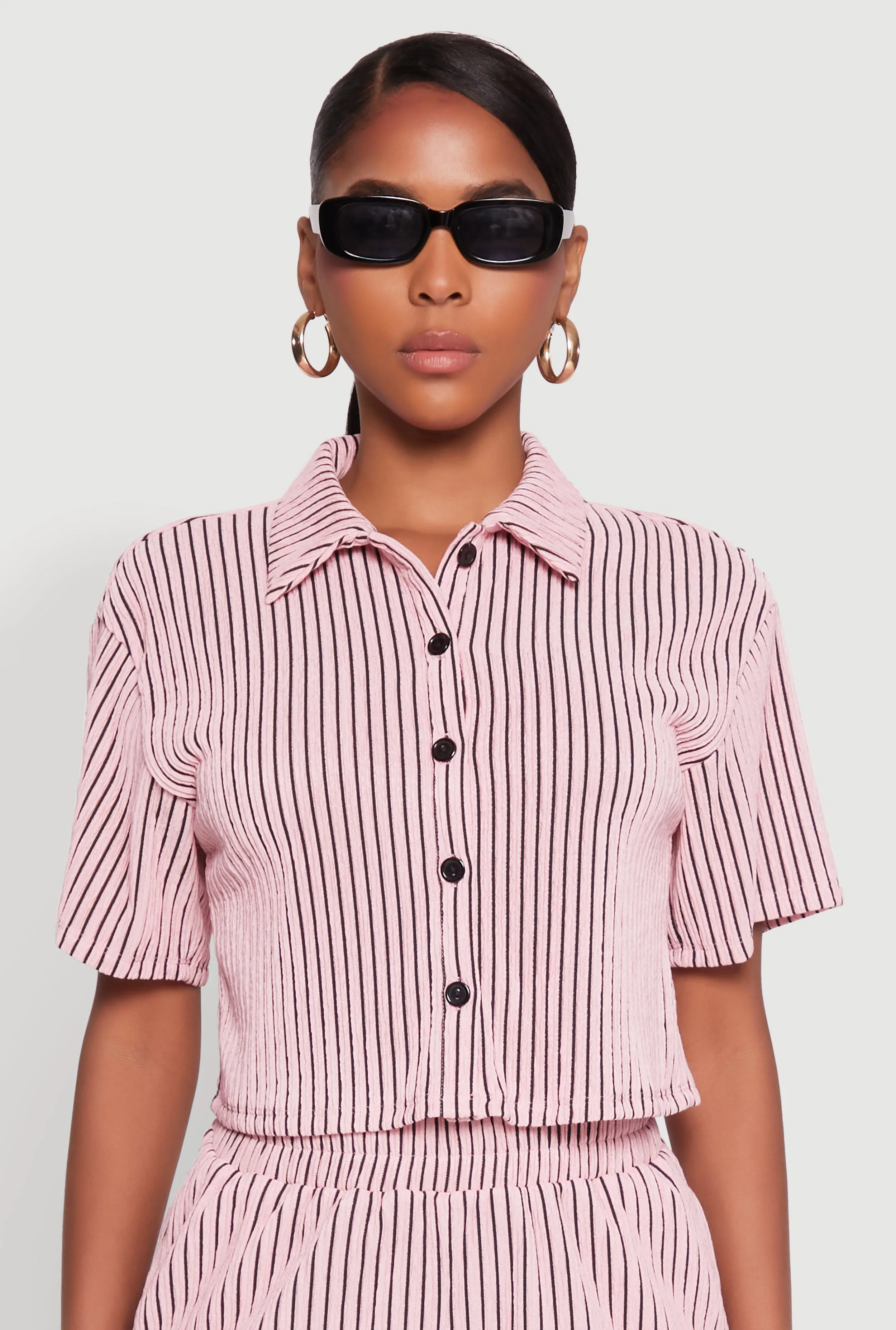 Textured Knit Striped Cropped Shirt sold by Rainbow product image thumbnail 3