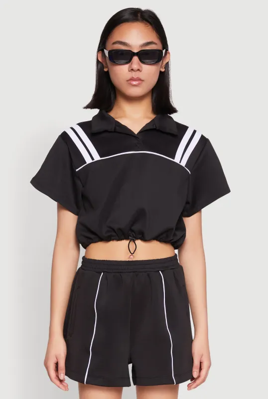 Contrast Piping Varsity Stripe Detail Crop Top sold by Rainbow